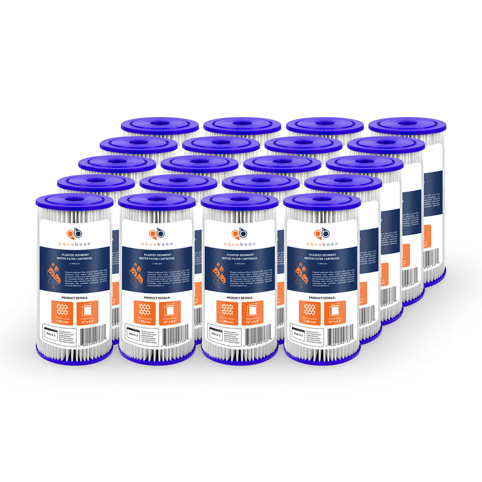 20PK of Big Blue 1µm Pleated Washable Sediment Water Filter 10"x4.5" by Aquaboon