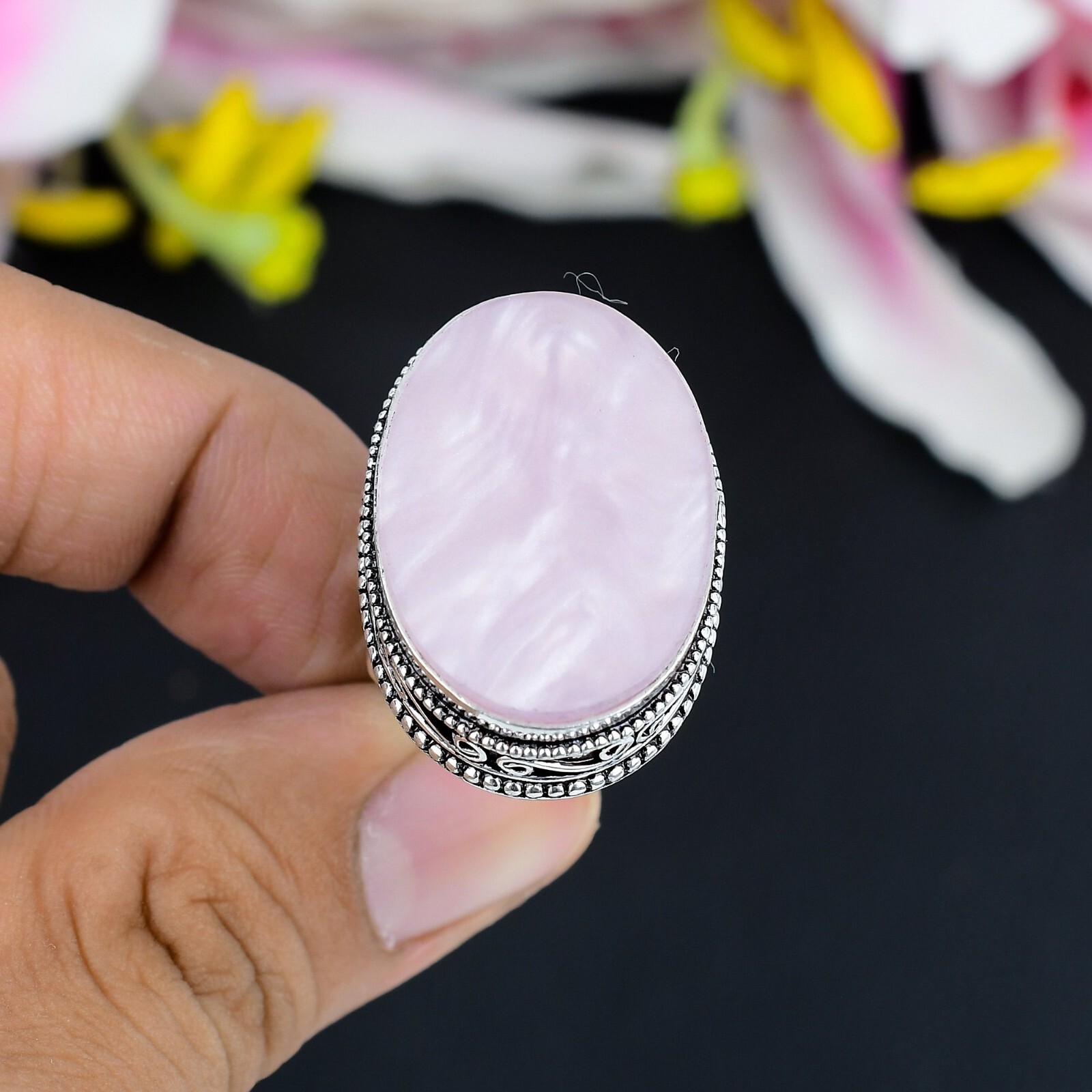 Natural Mother Of Pearl Gemstone Handmade Jewelry 925 Sterling Silver Ring