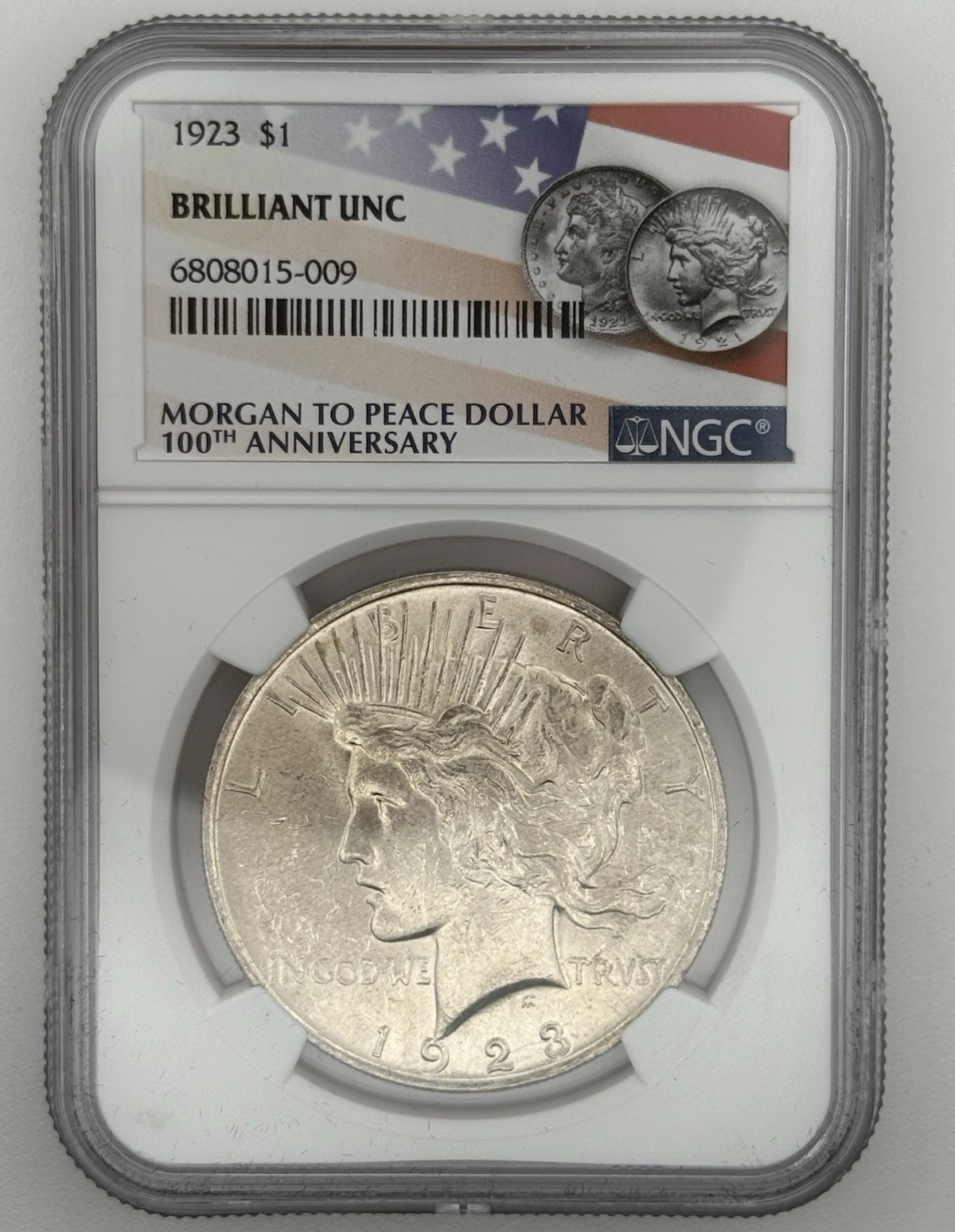 1923-P Peace Silver Dollar $1 Coin —100 Yr. Ann— NGC Graded Brilliant Unc