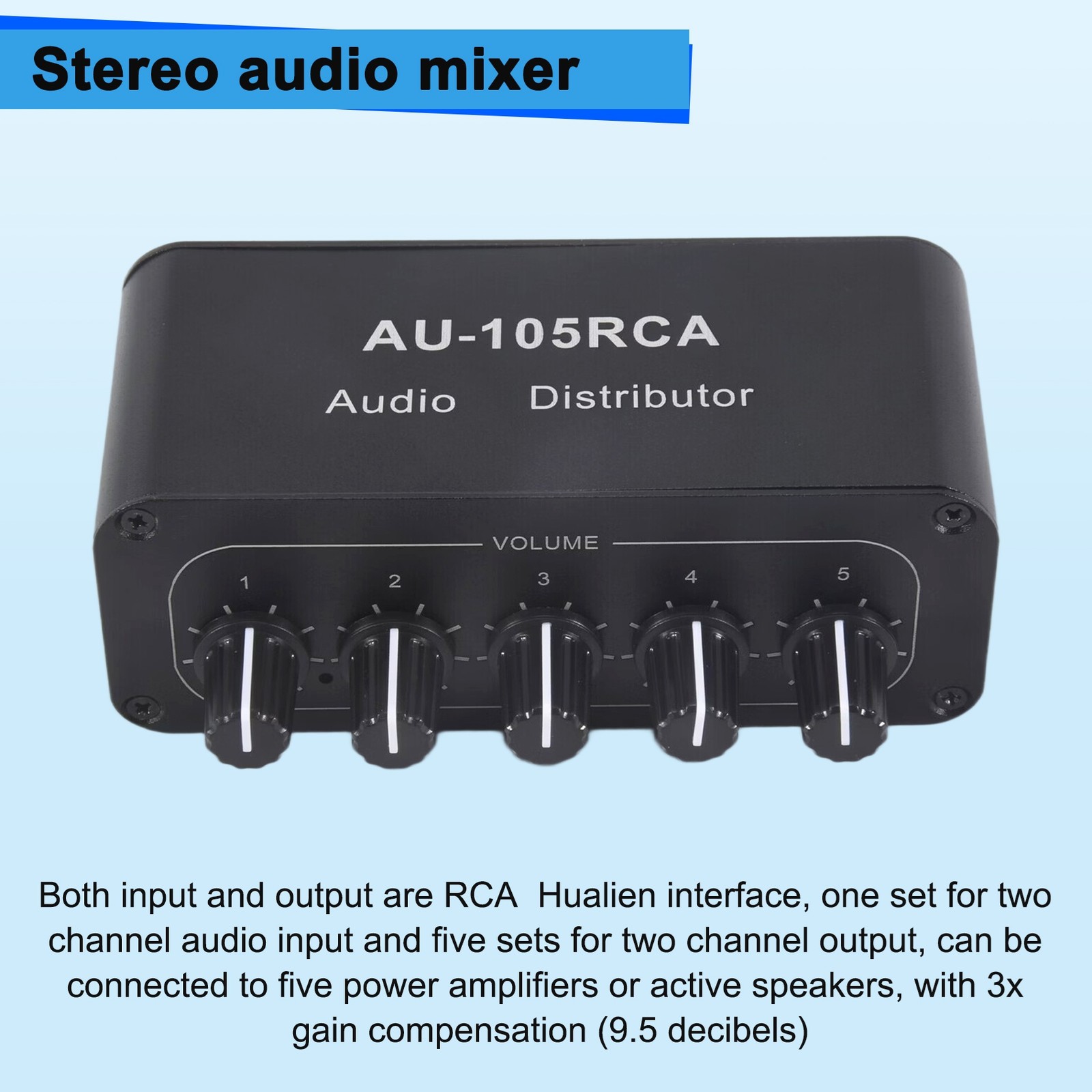 5CH Audio Distributor Stereo Audio Mixer 1 Input 5 Output Splitter for 8441