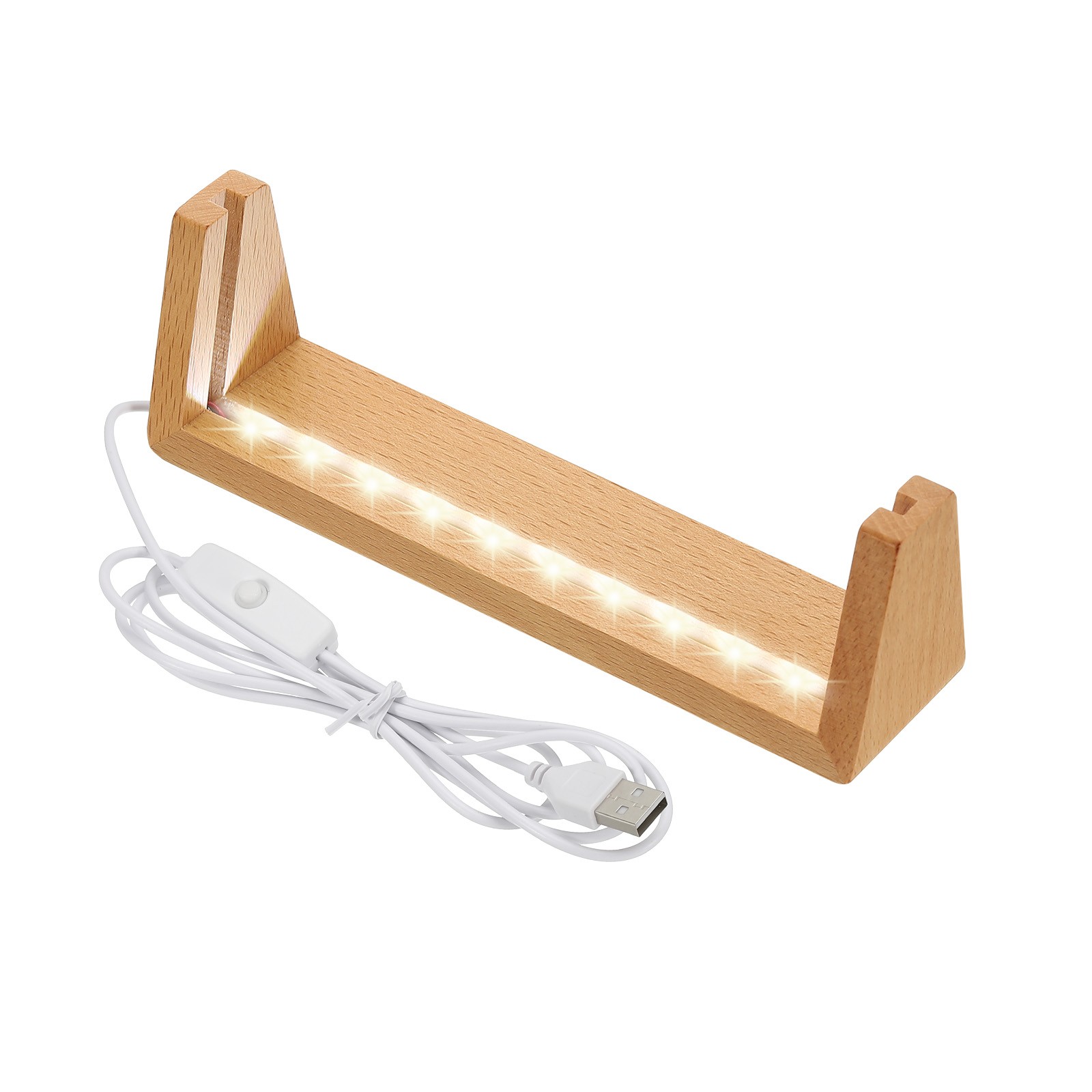 7" Wooden LED Light Base Beech Light Display Stand Table White Light