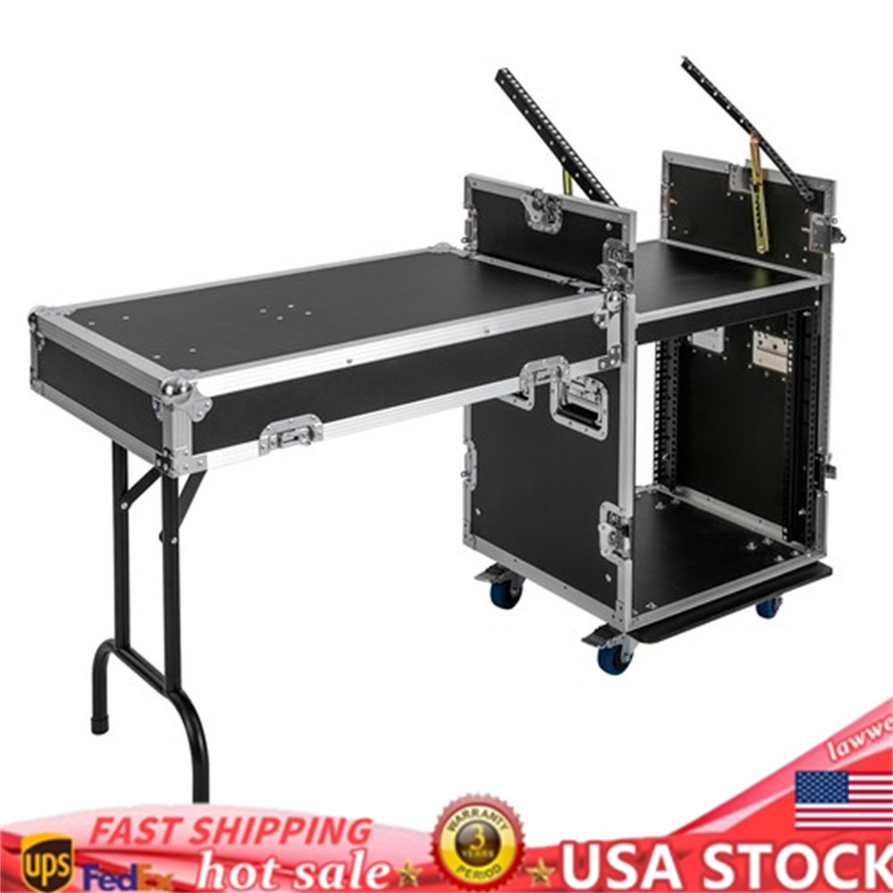 12U PA DJ Rack / Road Case Slant Mixer Top Rack with DJ Table Tops 661 lbs Load