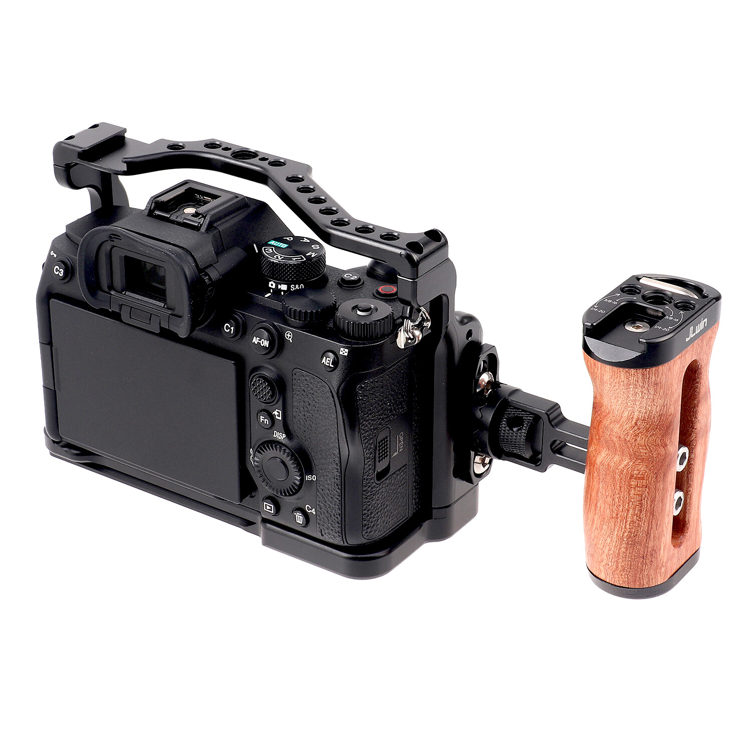 Wooden Side Handle Grip w/ cold shoe QR Mount for Mirrorless Camera Cage Rig