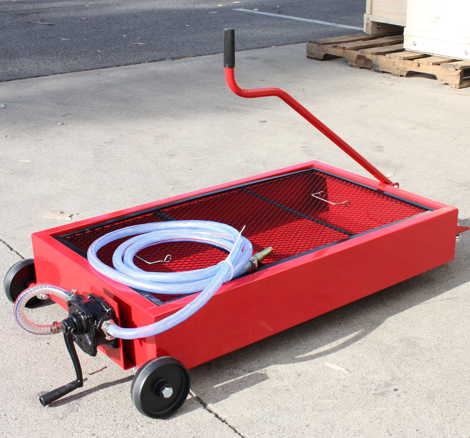 17 Gallon Low Profile Oil Drain Steel Pan Dolly 4 Undercar Service w/Rotary Pump