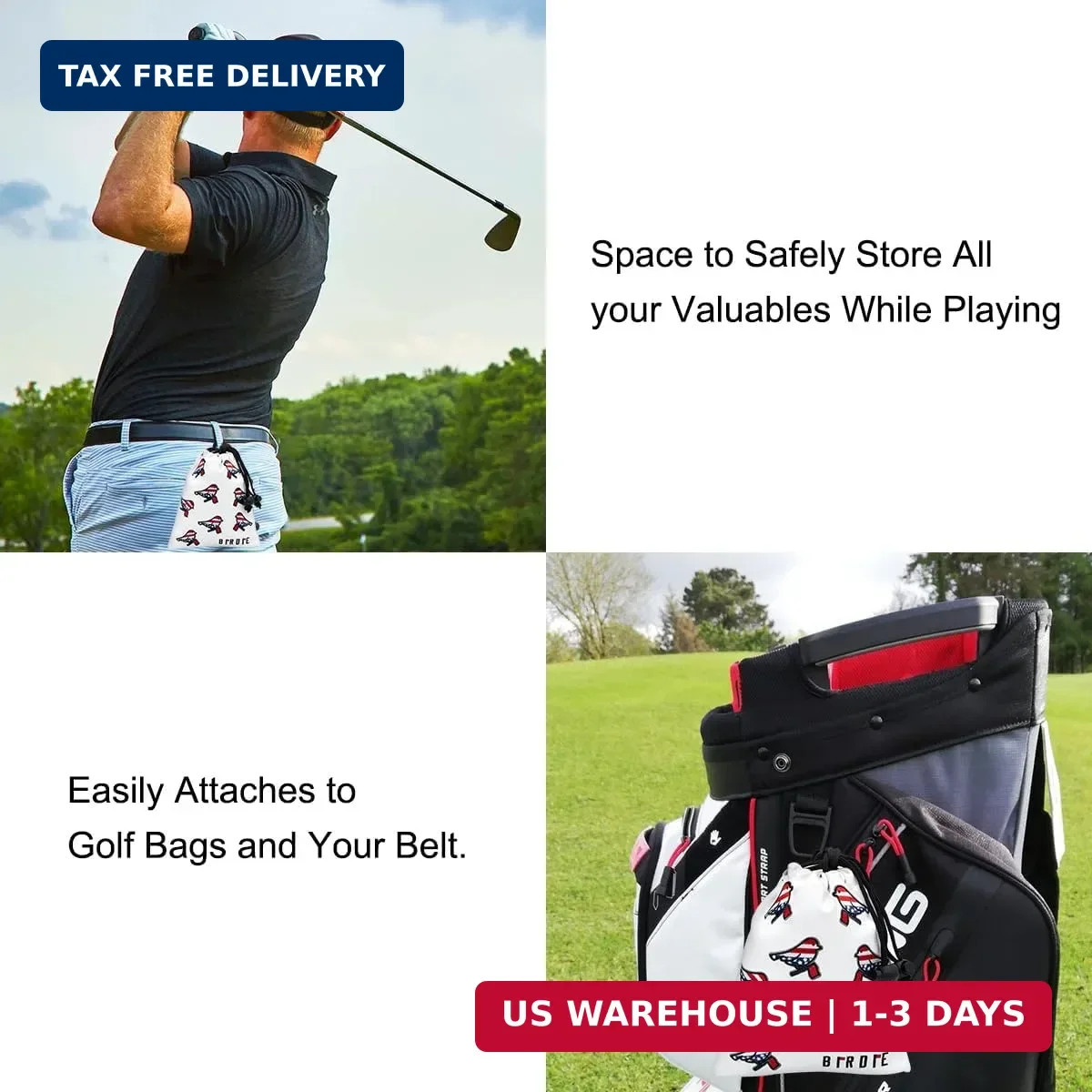 Golf Valuables Pouch, Leather Golf Tee Pouch with Drawstring Closure Golf Ball T