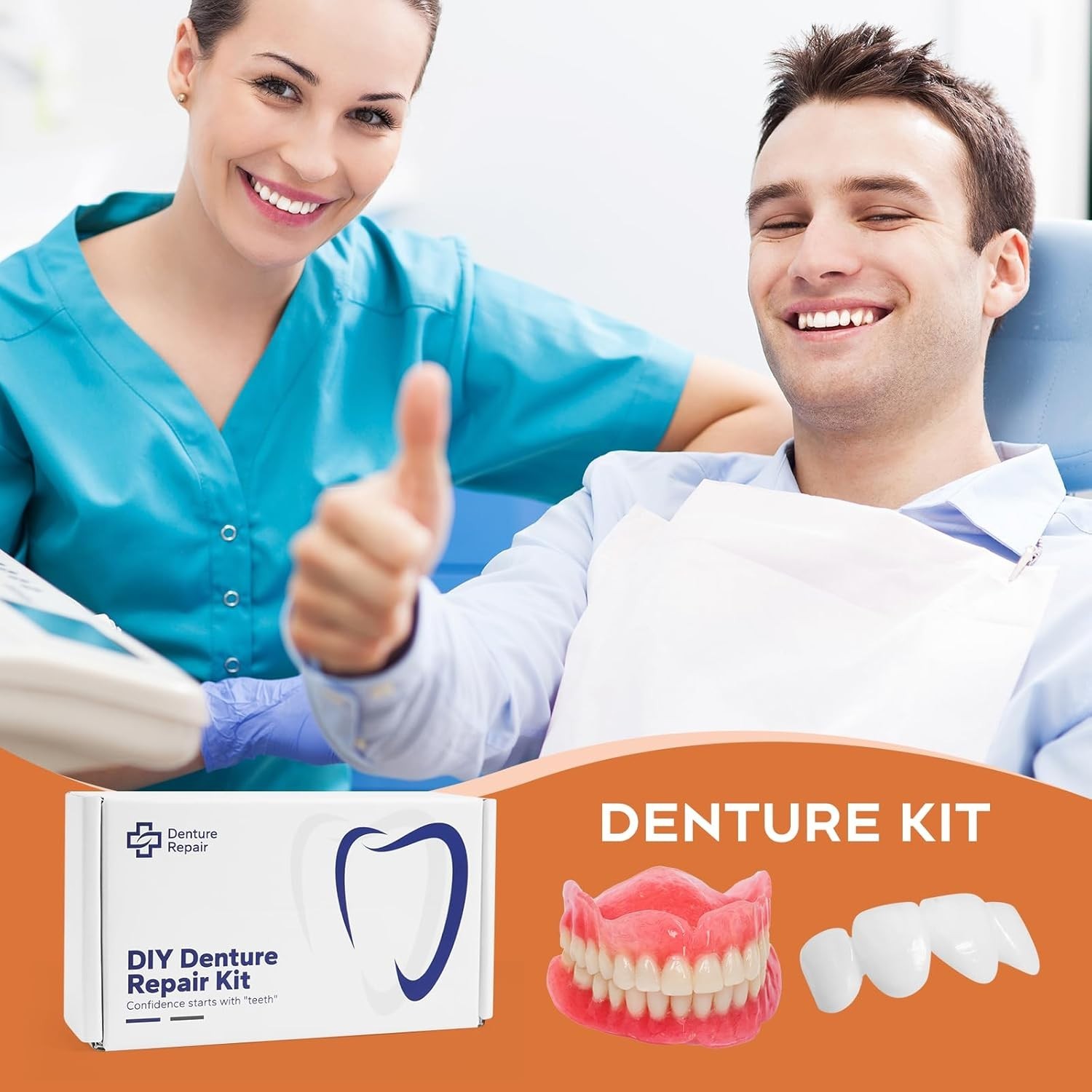Do It Yourself Dentures Fake -Teeth Top and Bottom Temporary Teeth - Denture Kit