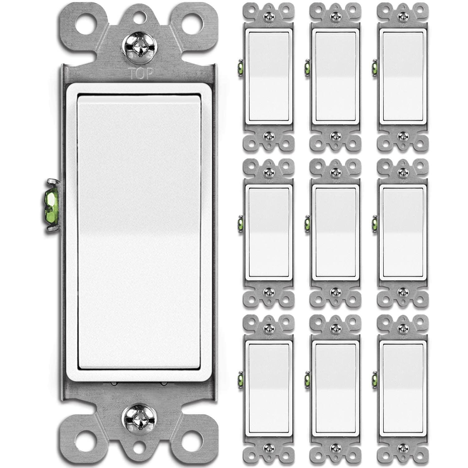 BESTTEN 10 Pack Single Pole Decorator Wall Light Switch, 15A 120/277V | UL Liste