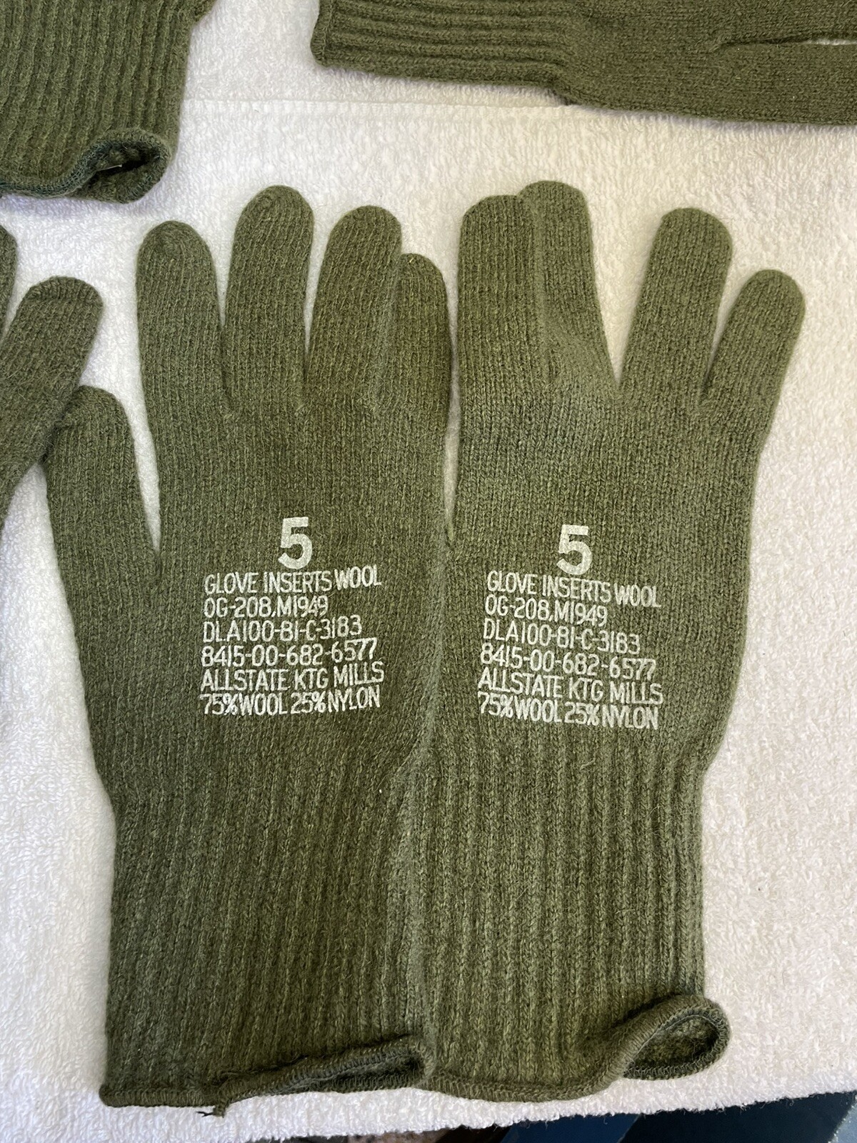US GI Glove Inserts Size 5 Cold Weather for Shells NOS 75% Wool 25% Nylon 1 pair