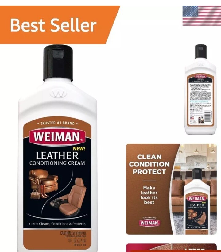 2x 8oz Weiman Leather Cleaner & Conditioner Cream - Restores Deep Clean Surfaces