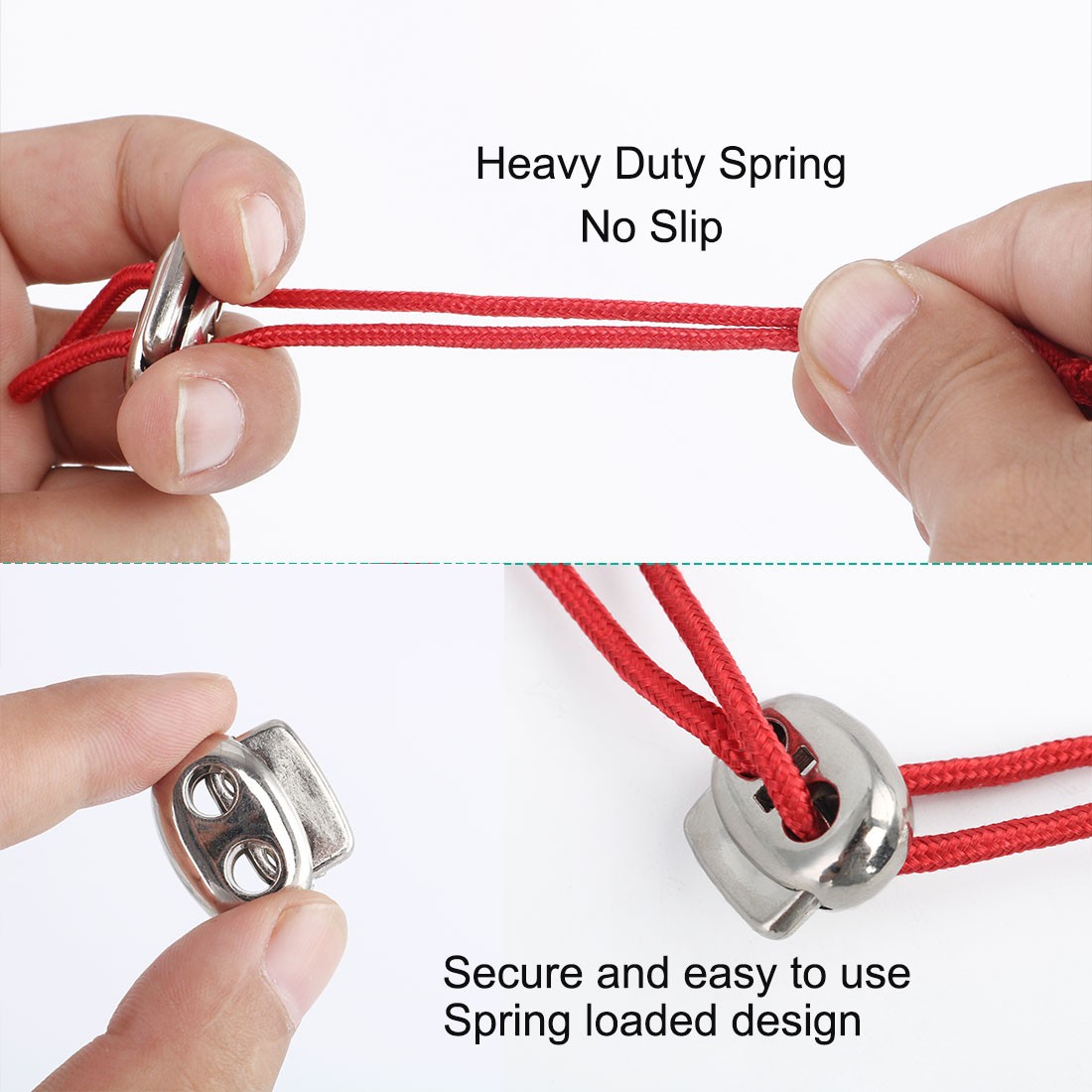 30pcs Plastic Spring Cord Locks Double Hole End Rope Fastener Slider Silver Tone