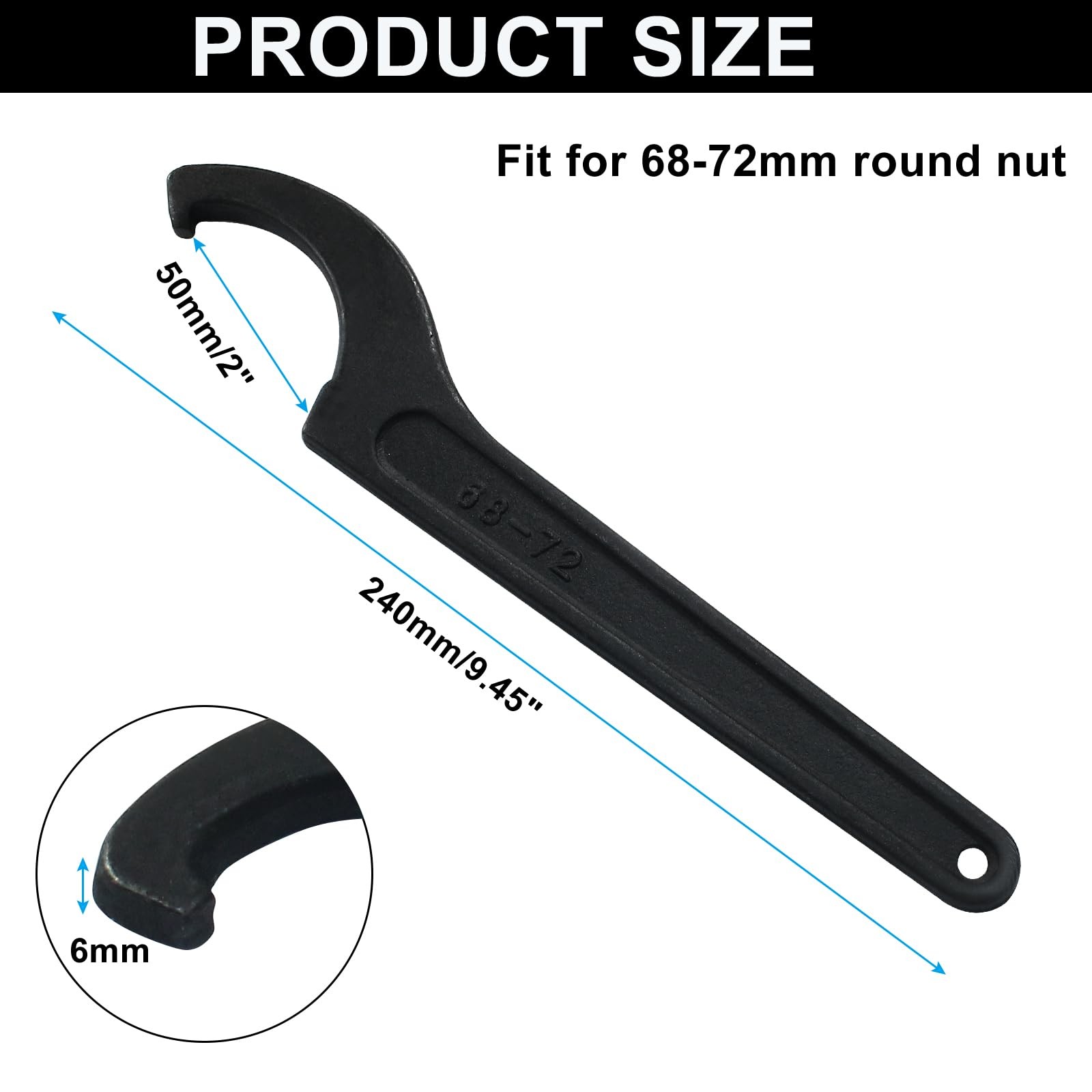 C-Hook Spanner Wrench for 68-72mm Round Nut Universal Coilover Adjustment