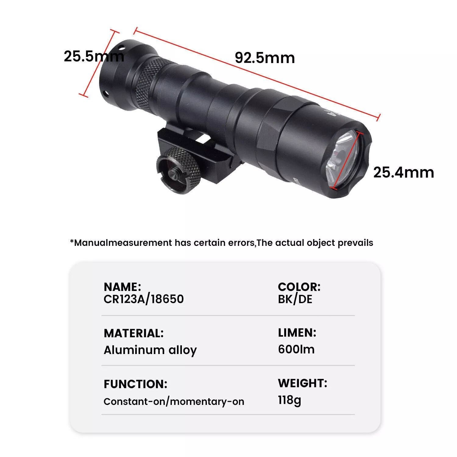 Tactical Weapon Light LED Flashlight Remote Switch Constant Momentary for M300B