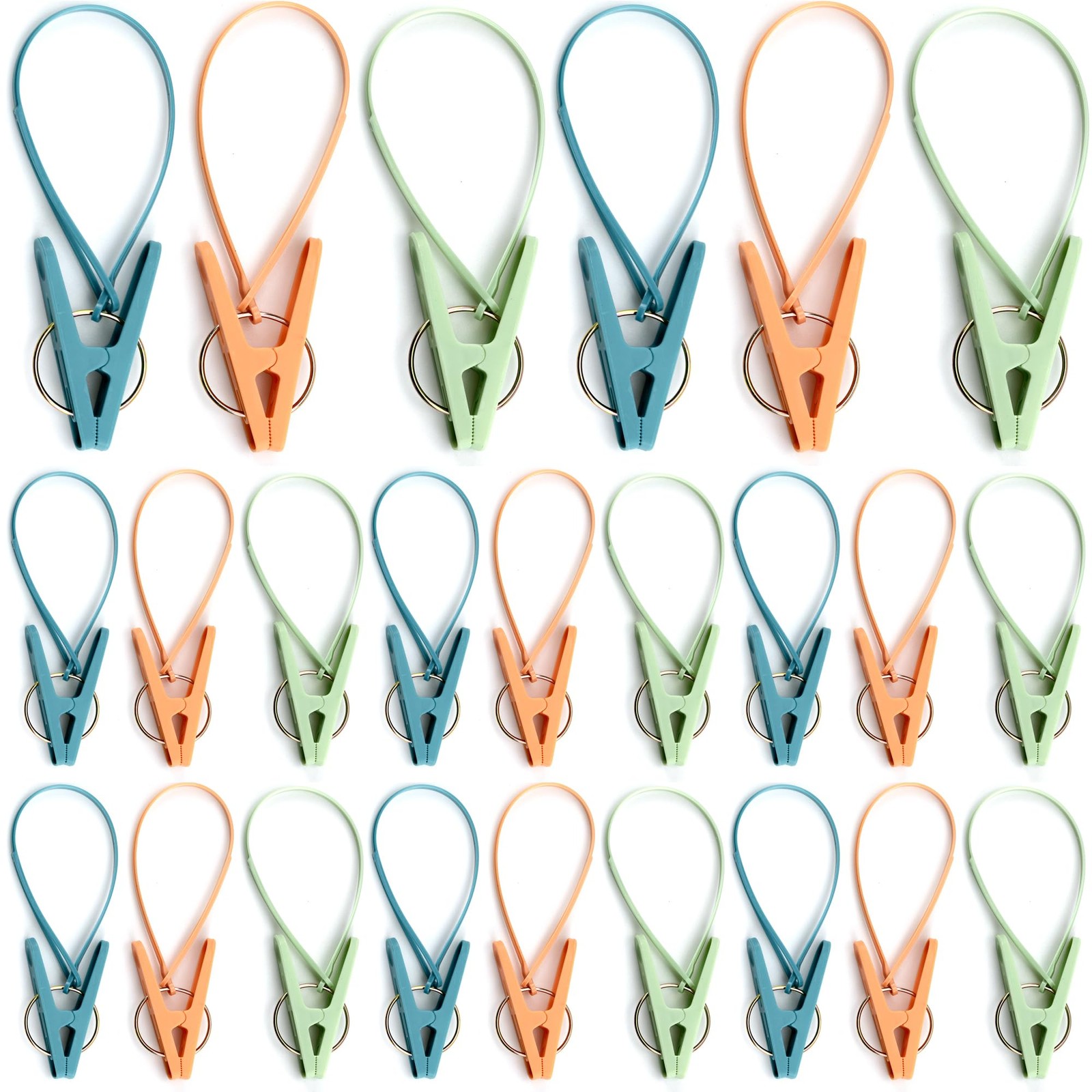 24 Pack Clothes Pins Clothes Peg Clip Pins with Plastic Rope for Clothesline ...