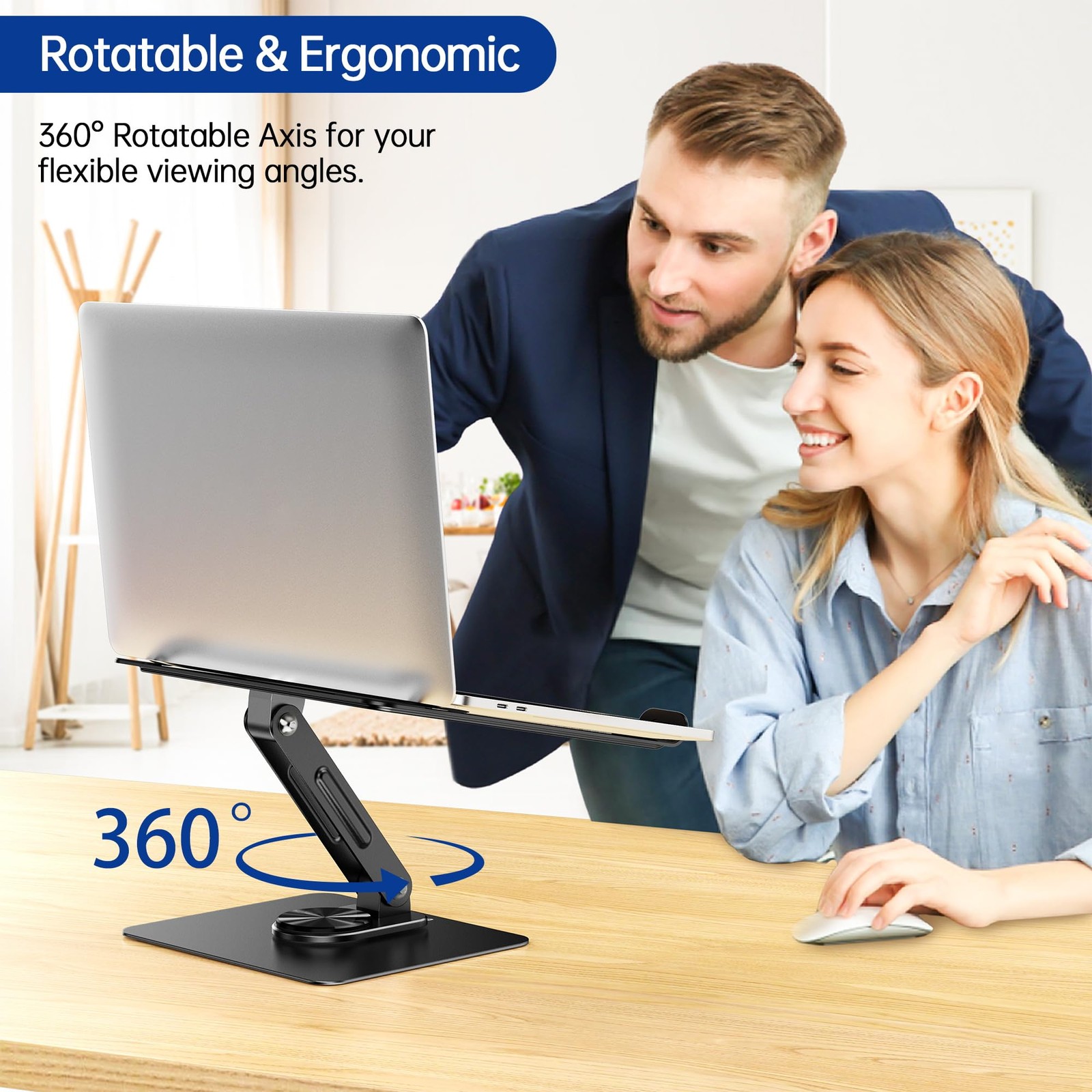 LS12 Laptop Stand with 360° Rotating Base, Ergonomic Adjustable Notebook Hold...