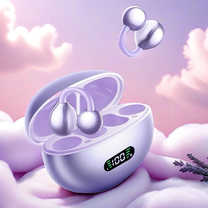 Wireless Bluetooth Earphones Q71 Clip On Earbuds LED Display Music Headset