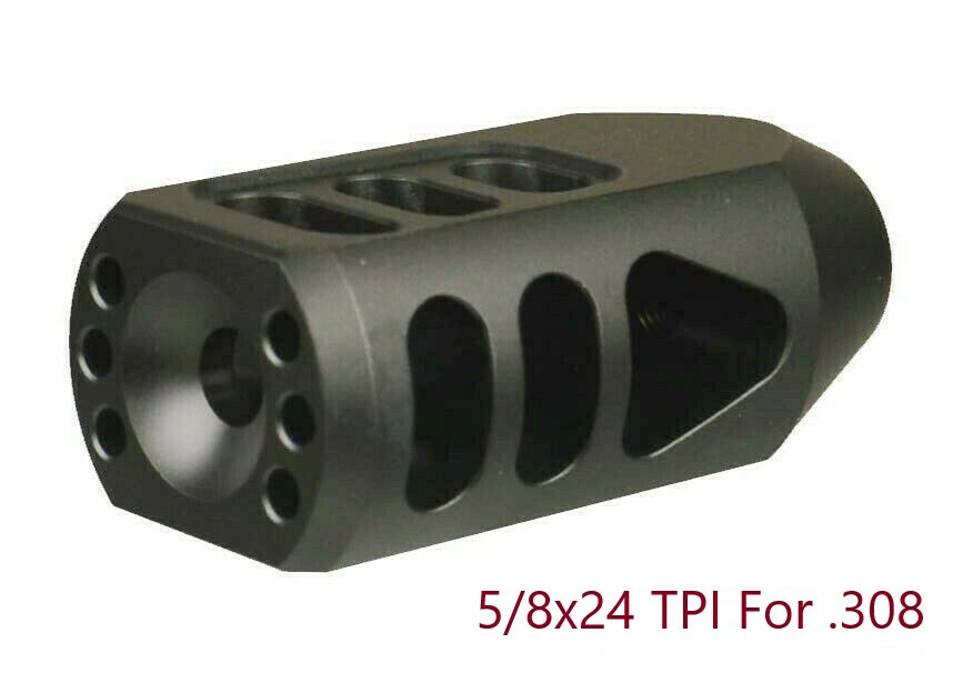Black .308 Tanker Style Muzzle Brake 5/8x24 TPI - Aluminum 6082 T6