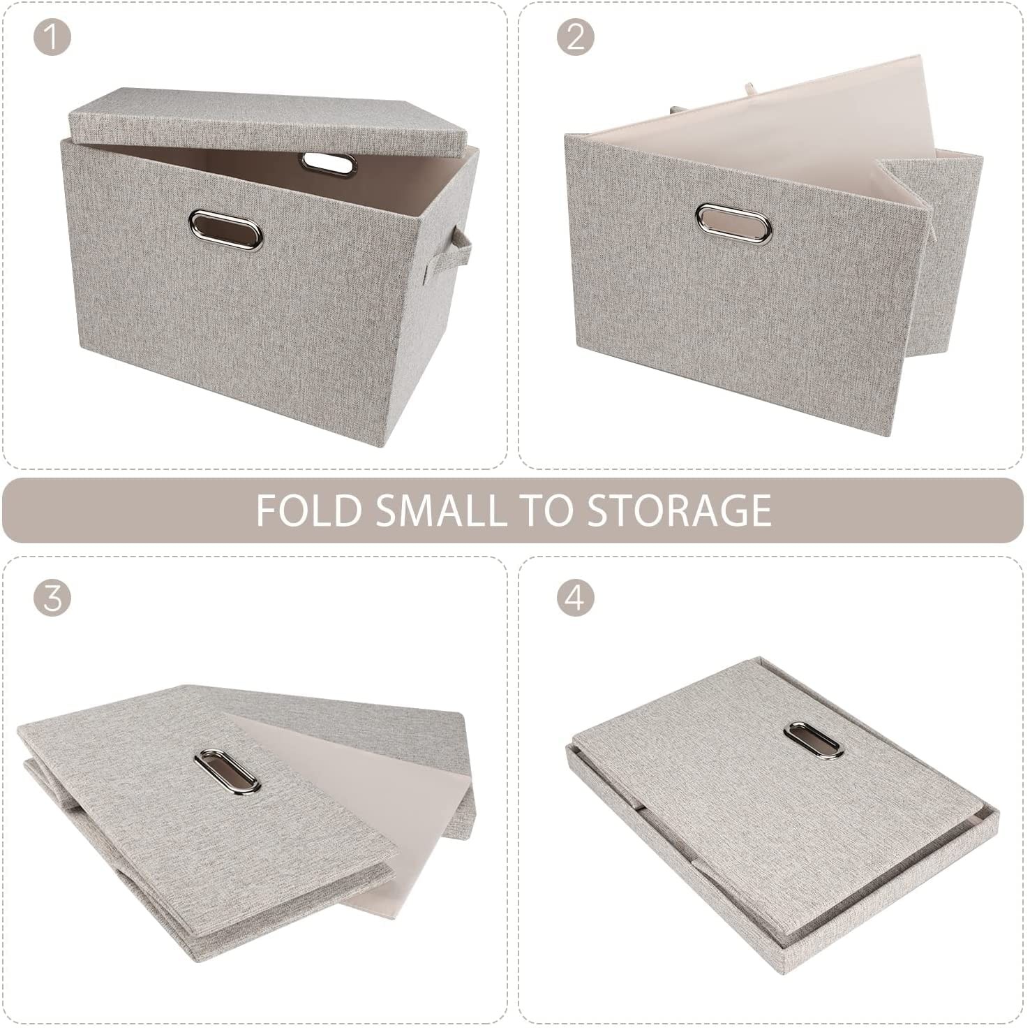 Large 17" 36 Quart Collapsible Stackable Storage Bins with Lids, 5 Packs Beig...