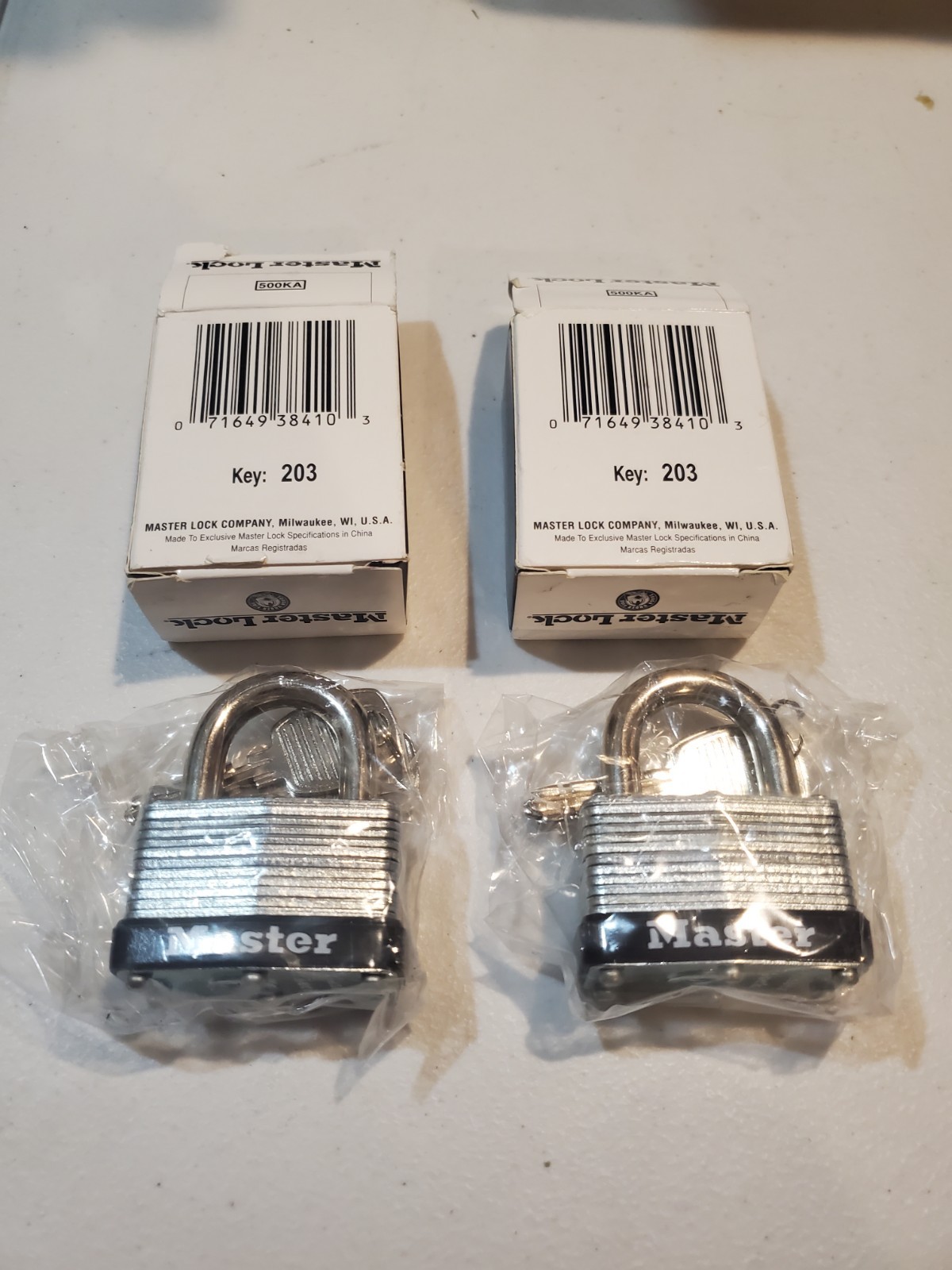 2 Master Lock 500KA Padlocks w/Keys And Box Both are keyed the same NIB