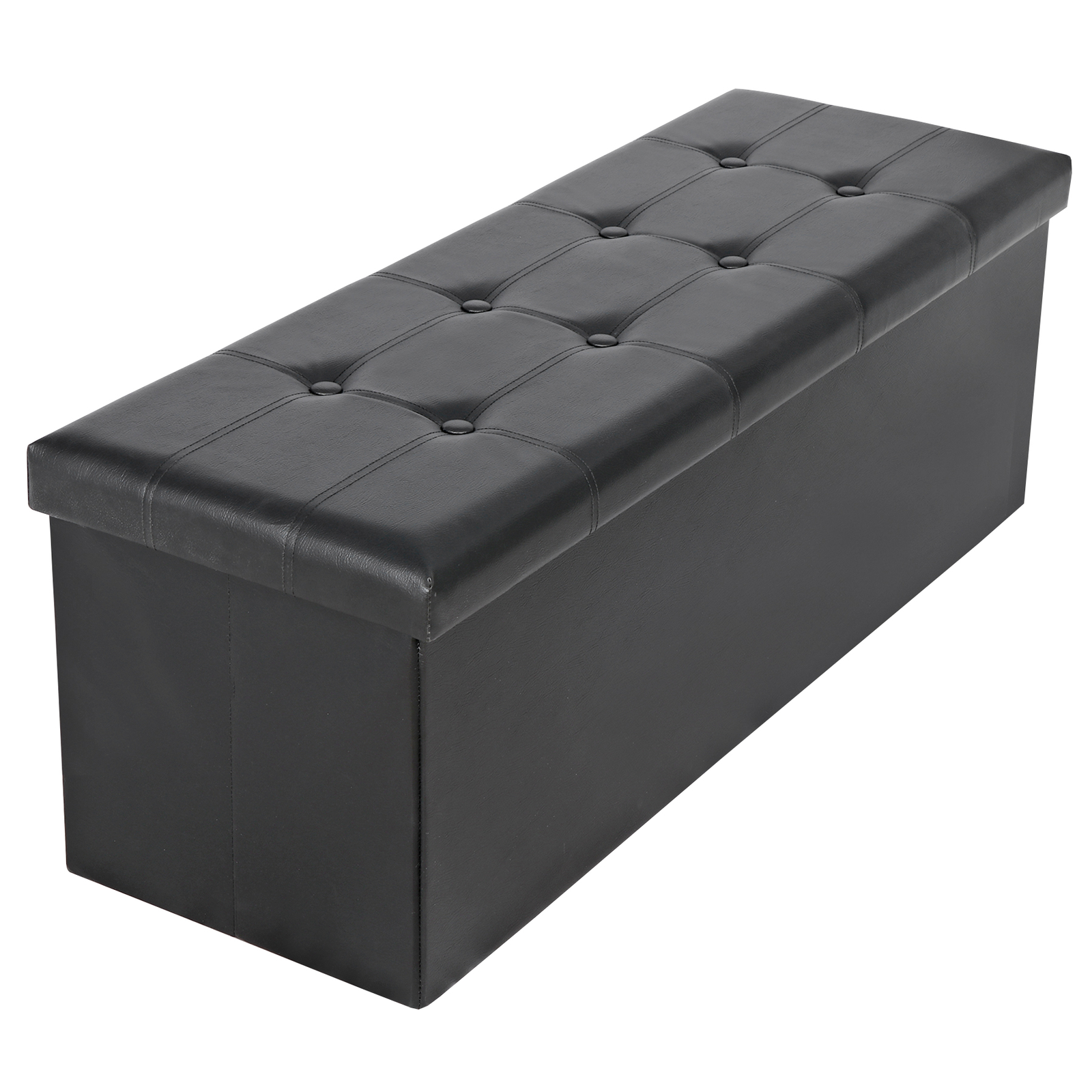 43'' Storage Ottoman Bench PVC Leather Foldable Footrest Stool w/ Divider Black