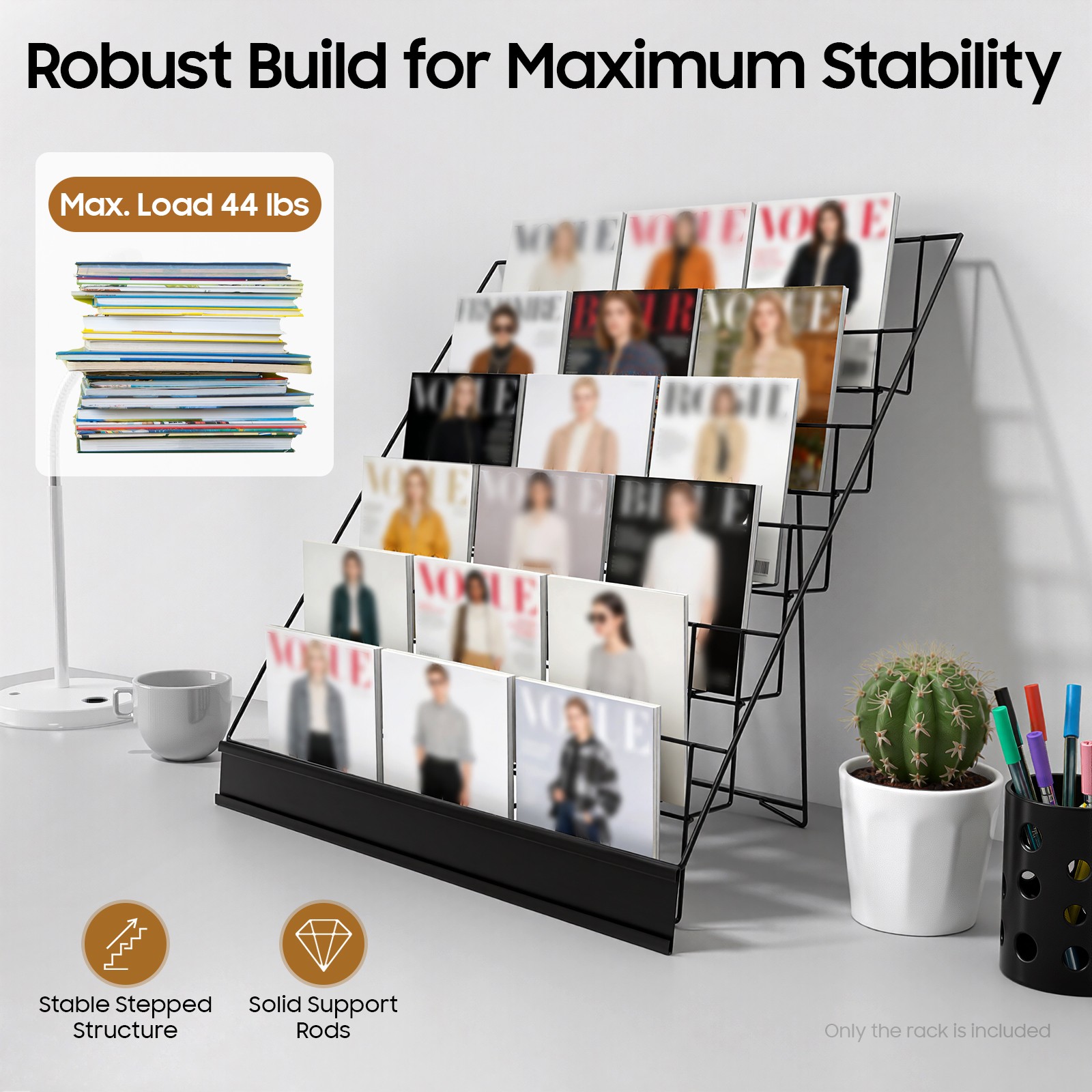 6 Tiers Black Tabletop Book Rack & Magazine Rack, Book Display Stand USA