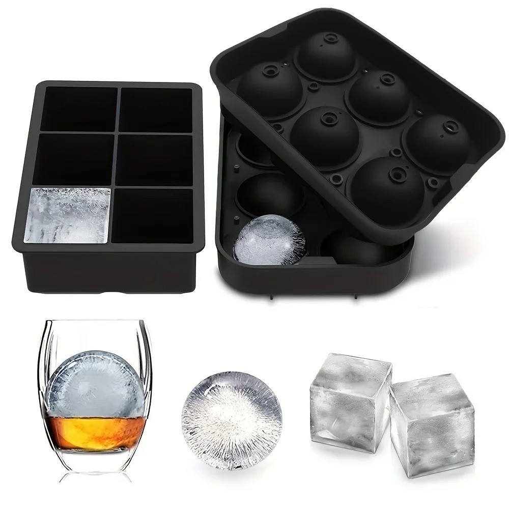 Large Silicone Ice Cube Trays Square Ice Cube Molds  6 cubes