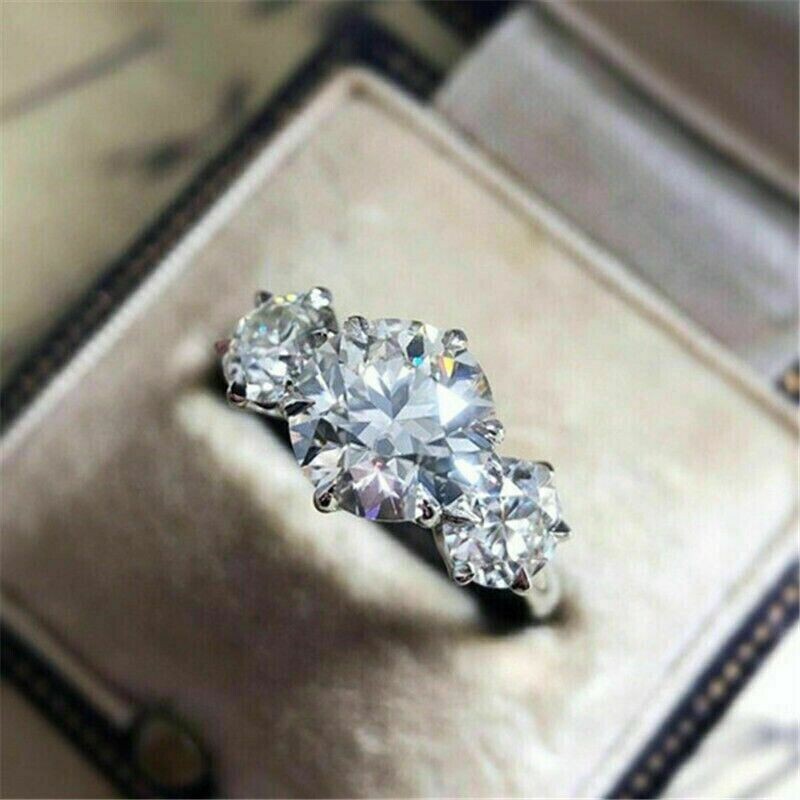 Round Cut Lab-Created 3.20 Ct White Diamond Wedding Ring 925 Sterling Silver