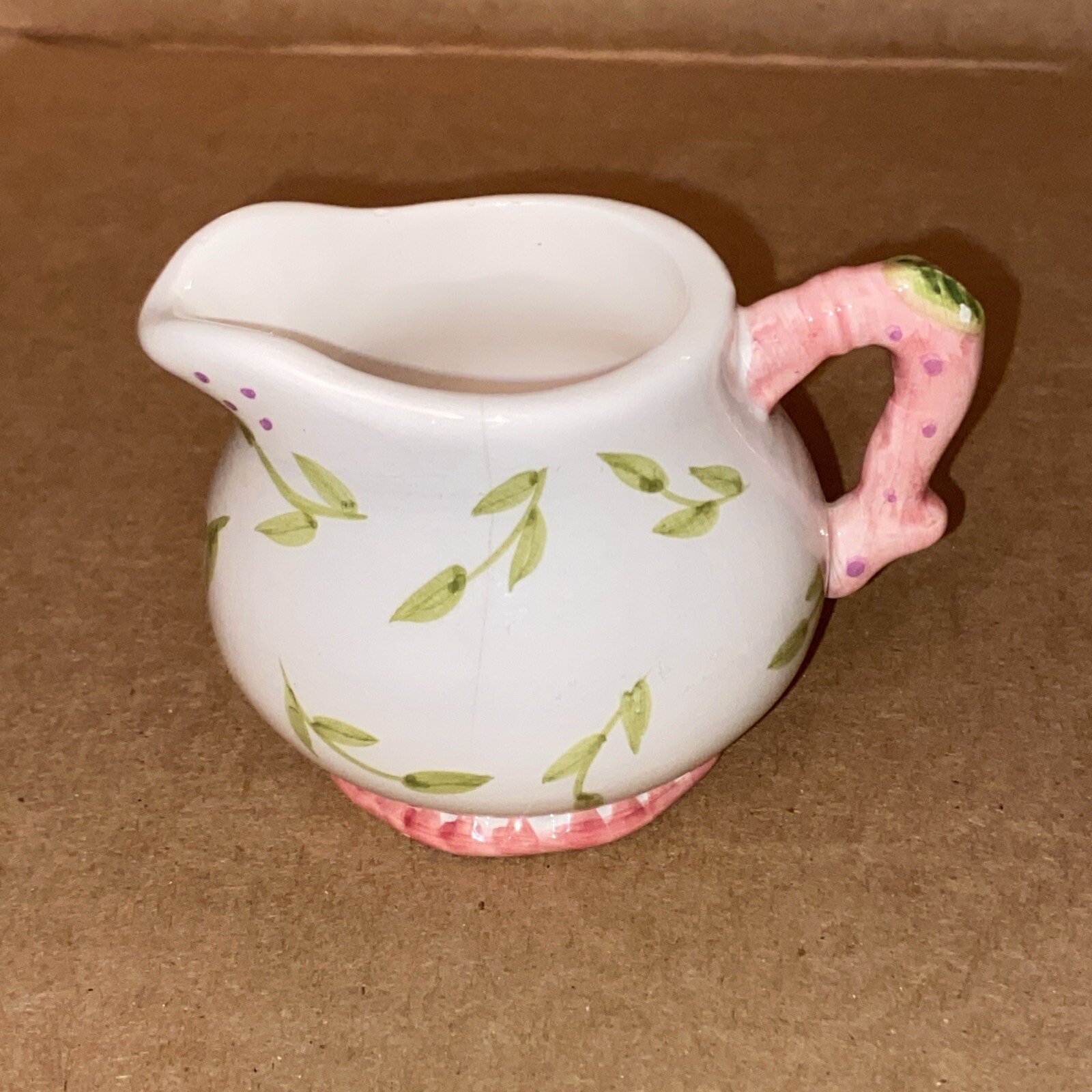 Decorative Small Pitcher Decor 2” H X 2.5” W White Pink Green Spring