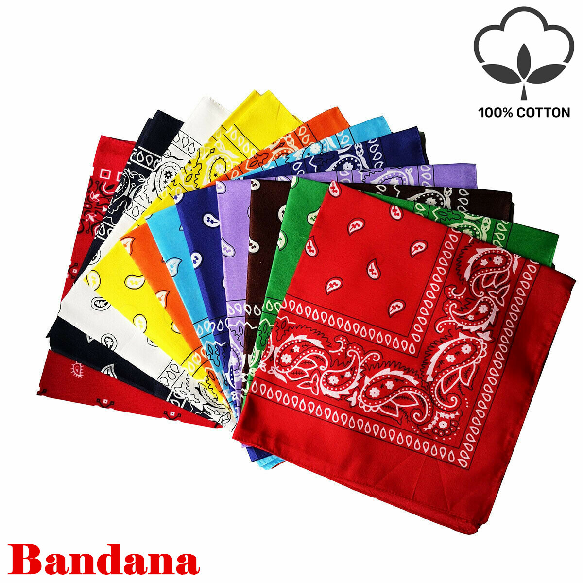3-12 Pcs Paisley Print Bandana 100% Cotton Face Mask Neck Cover Head Warp Scarf