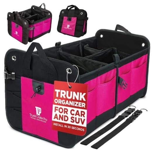 Car Trunk Organizer for Women, SUV & Jeep Cargo Storage | Fits Cars, Large Pink