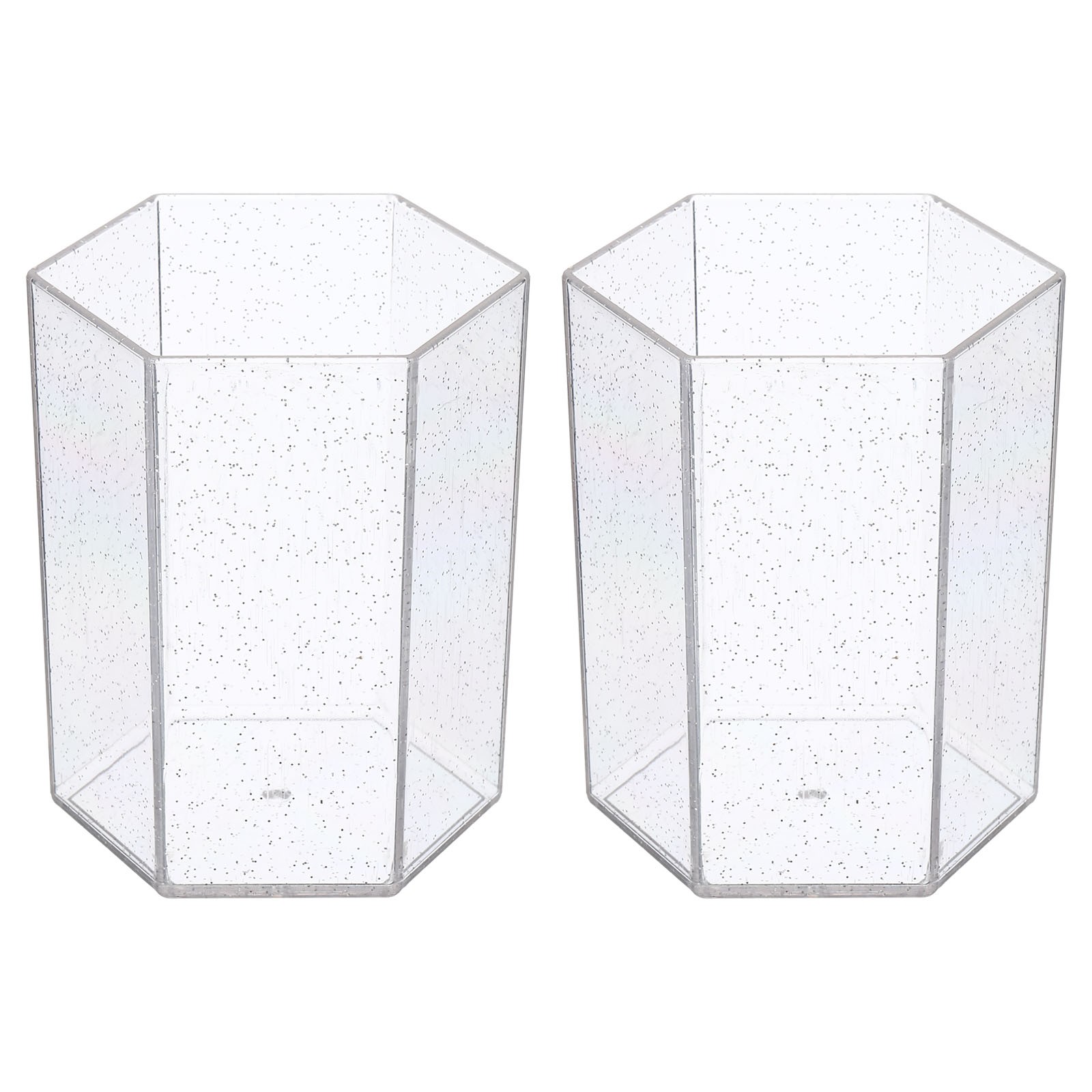 2pcs Acrylic Pencil Holder, Clear Makeup Brush Holder Hexagon Desktop Organizer