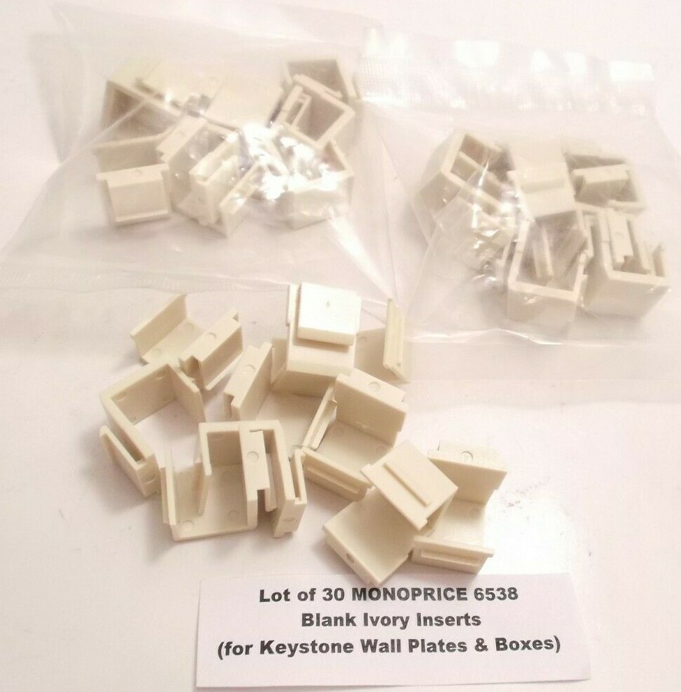 Lot of 30 MONOPRICE 6538 Blank Ivory Inserts (for Keystone Wall Plates & Boxes)