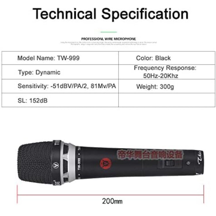 Tiwastage Cardioid Dynamic Vocal Microphone With 16.4 ft XLR Cable