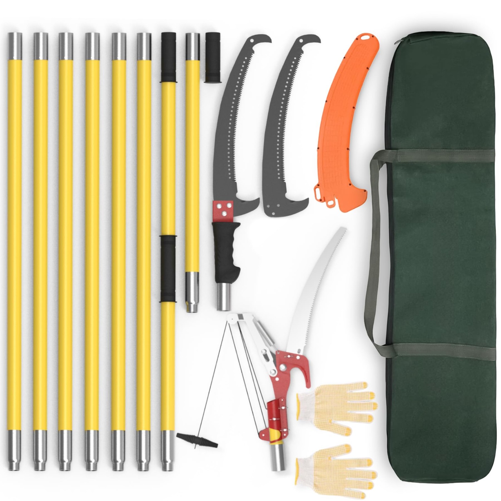 Pole Saw Extendable 7.3-27 ft Long Handle Sharp Steel Blade with Scissors