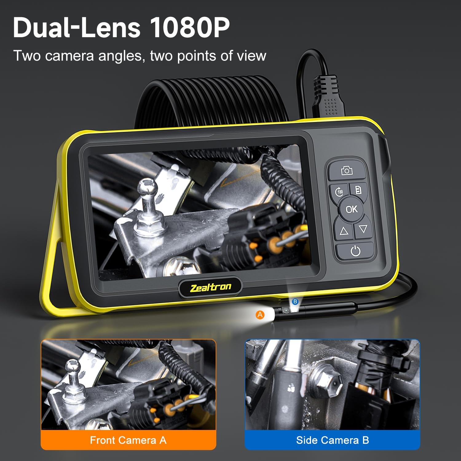 Dual Lens Borescope with 5" IPS Screen, Endoscope Camera with Lights 16.5FT S...