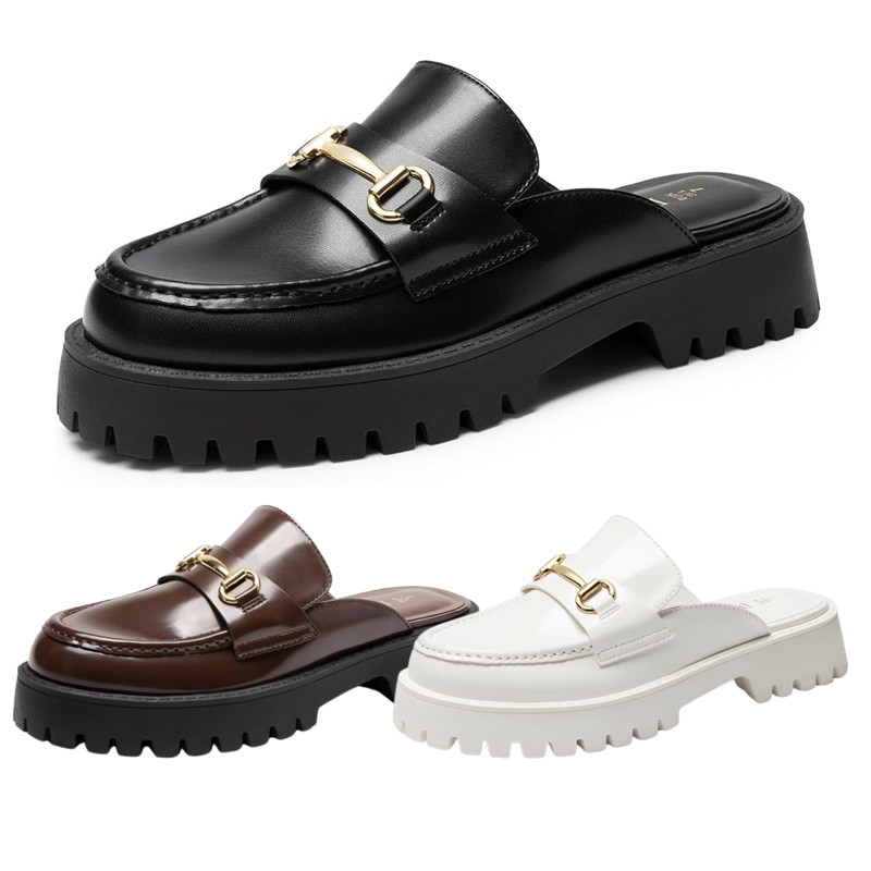 Women Slip On Mule Shoes Chunky Heel Close Toe Business Casual Shoes