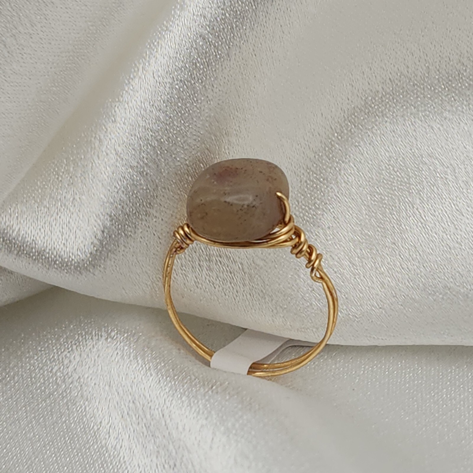 Copper Wire Wrapped Stone Ring Size 6.5 Rustic Handcrafted Minimal Jewelry