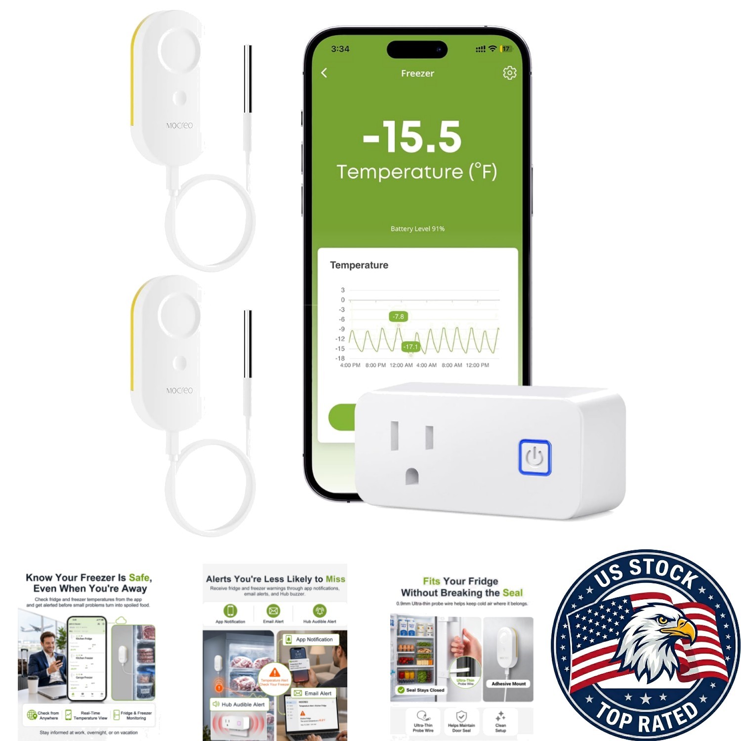 Reliable WiFi Refrigerator and Freezer Temperature Monitor with Remote Alerts