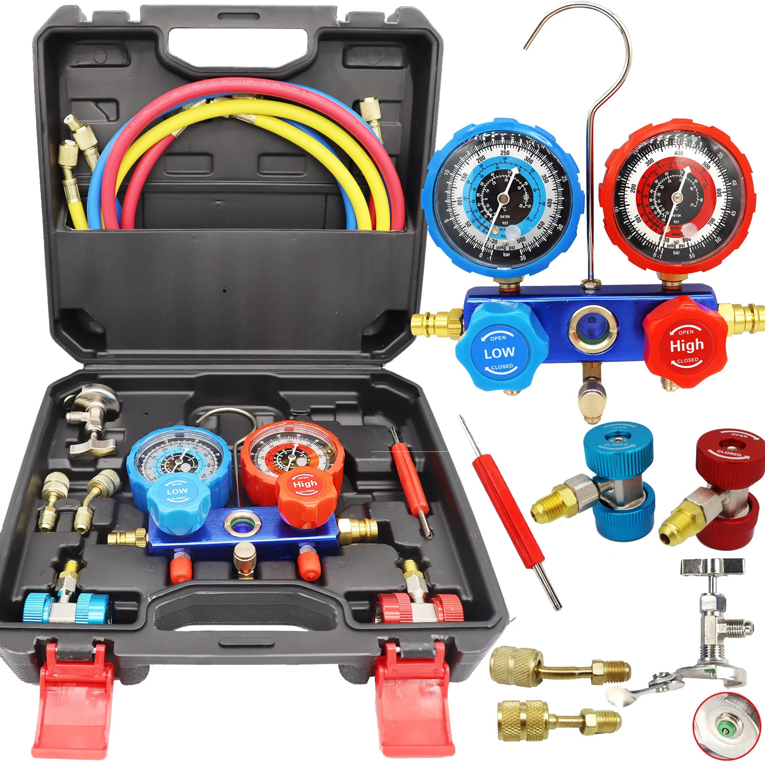 Car Air Conditioning Pressure Manifold Gauge Hose Kit R22 R-410A R-134a R-404A