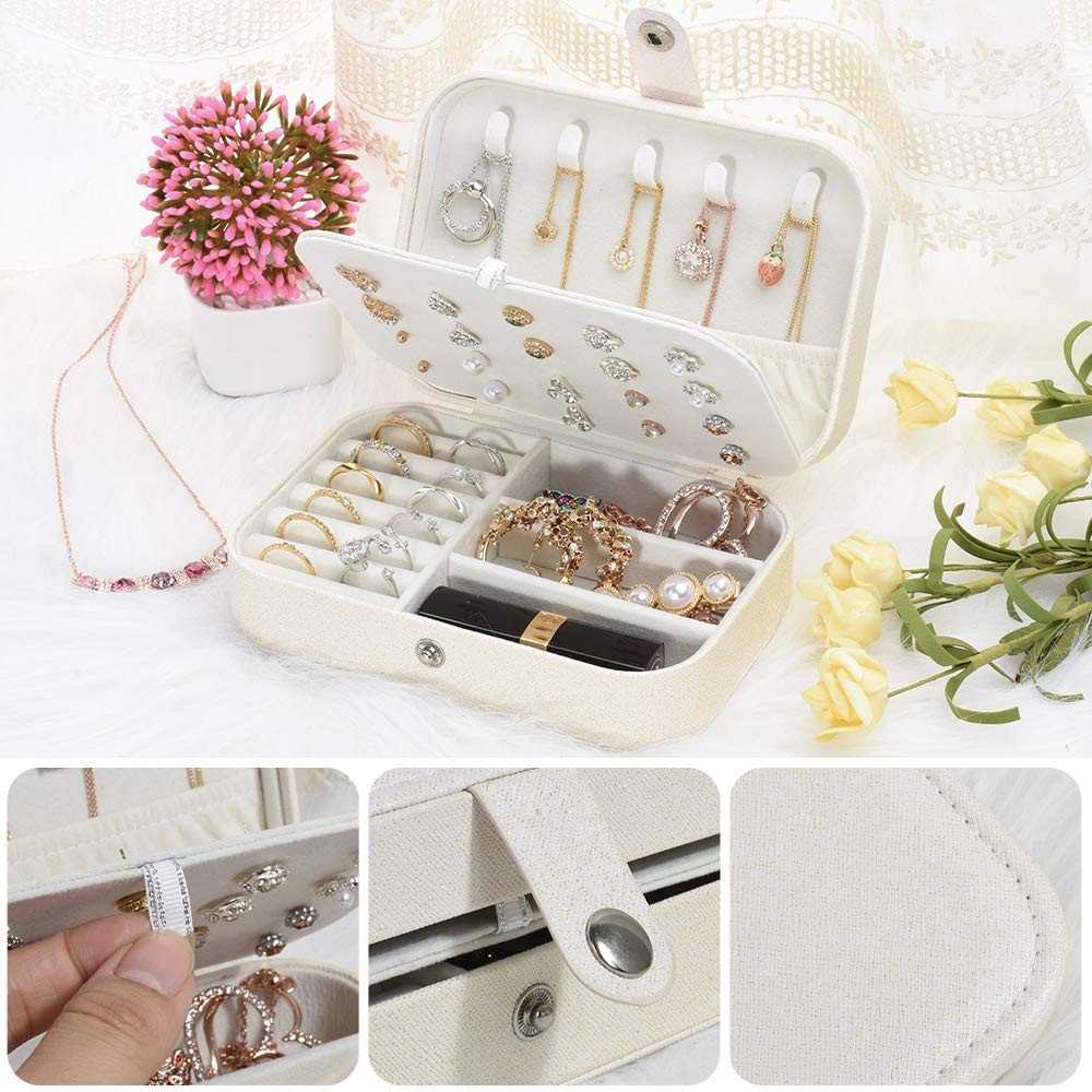 jiemei Jewelry Box, Travel 6.3 inches x 4.3 x 2.1 inches, White