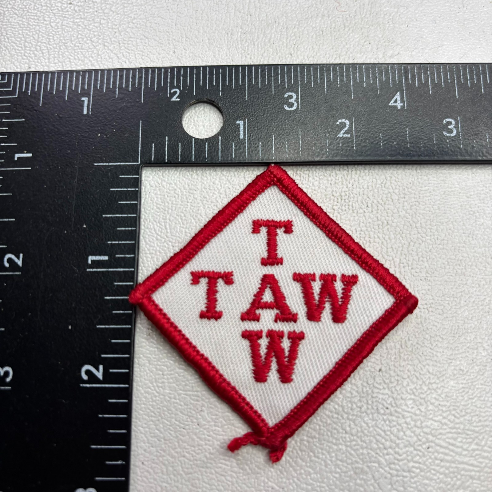 Military (?, Not Sure) Red On White Unknown Letter Initials TAW T A W Patch 58MN