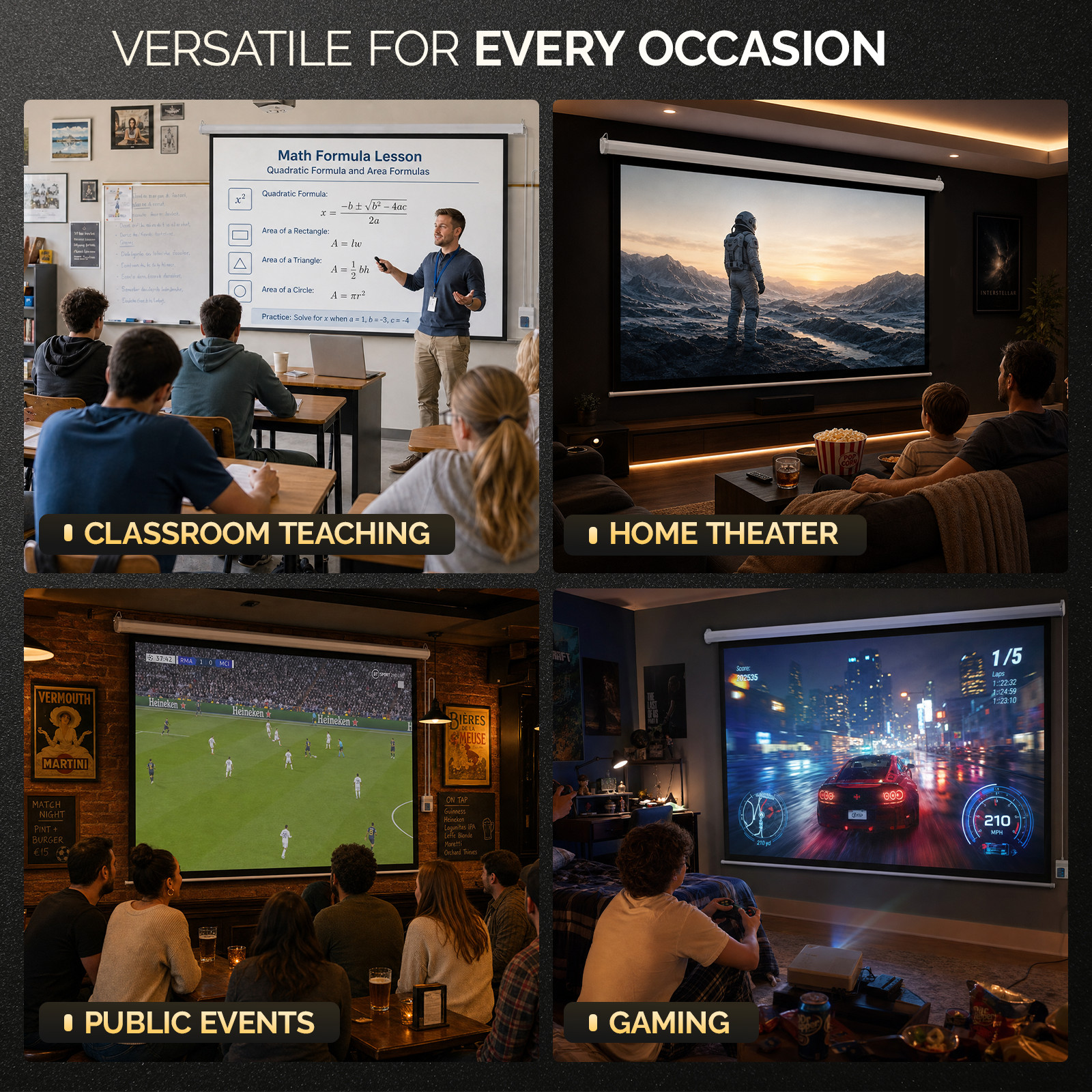 4K HDR 100" 16:9 Material Foldable Electric Motorized Projector Screen + Remote