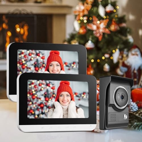 Video Intercom System 7" Doorbell Camera Remote Unlock 2 Monitors