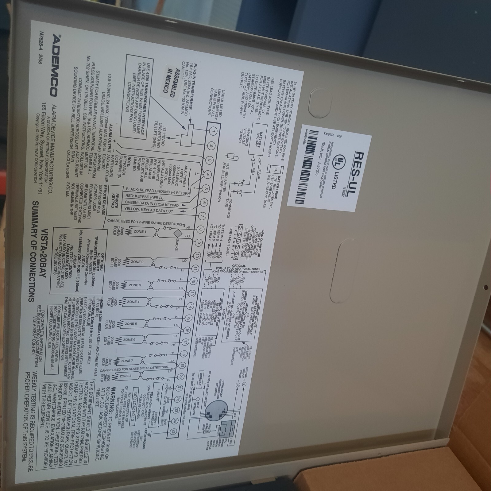 New Honeywell/Ademco VISTA-20SE Control Panel, PCB in Aluminum Enclosure