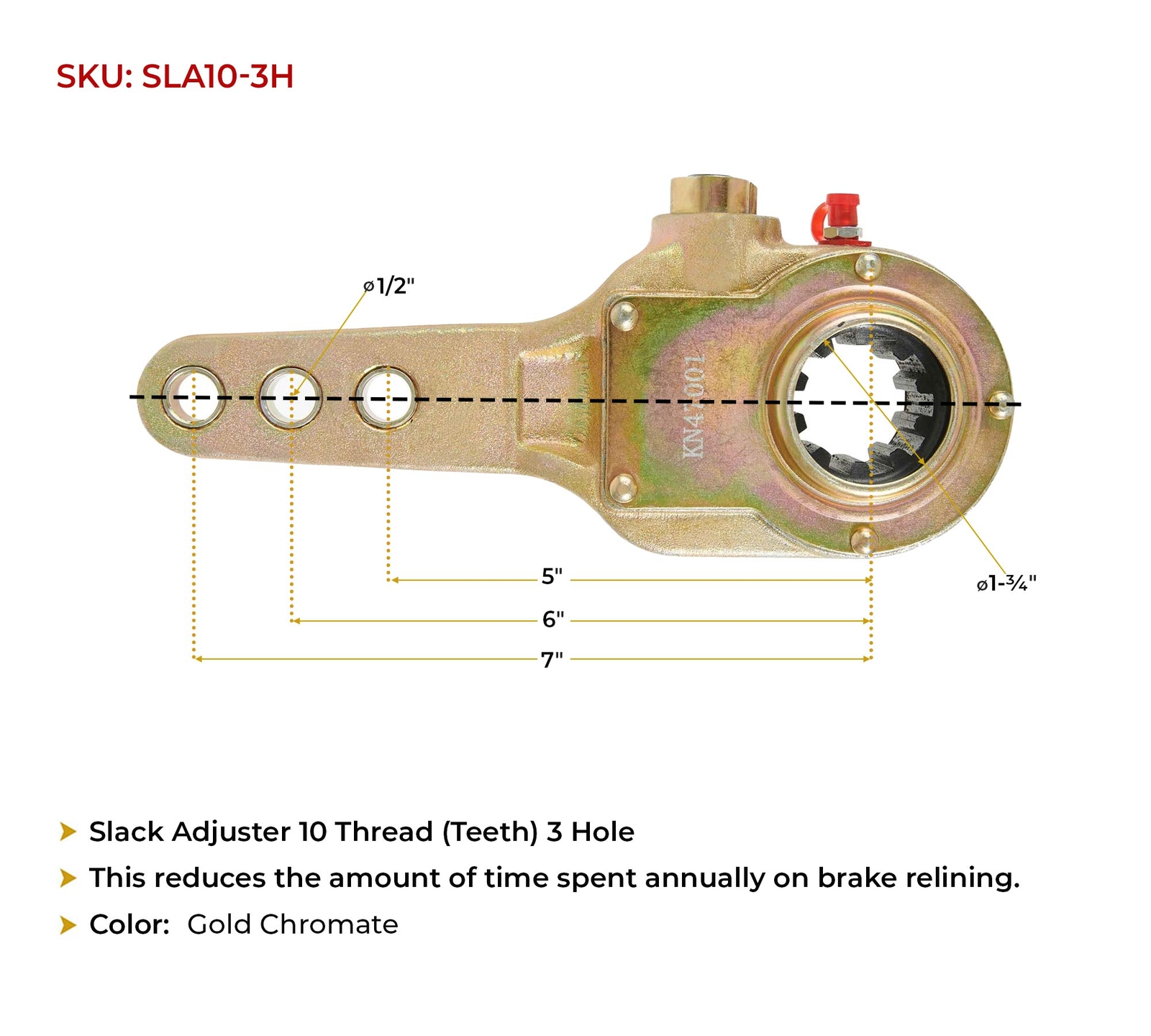 Manual Slack Adjuster 10 Thread (Teeth) 3 Hole for Brake Relining