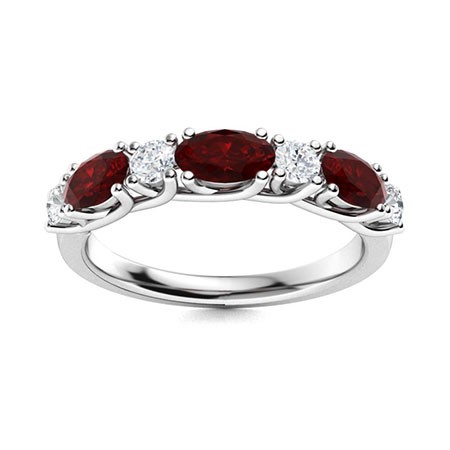 Five-Stone Oval 5x3mm Garnet 925 Sterling Silver Stackable Women Wedding Ring