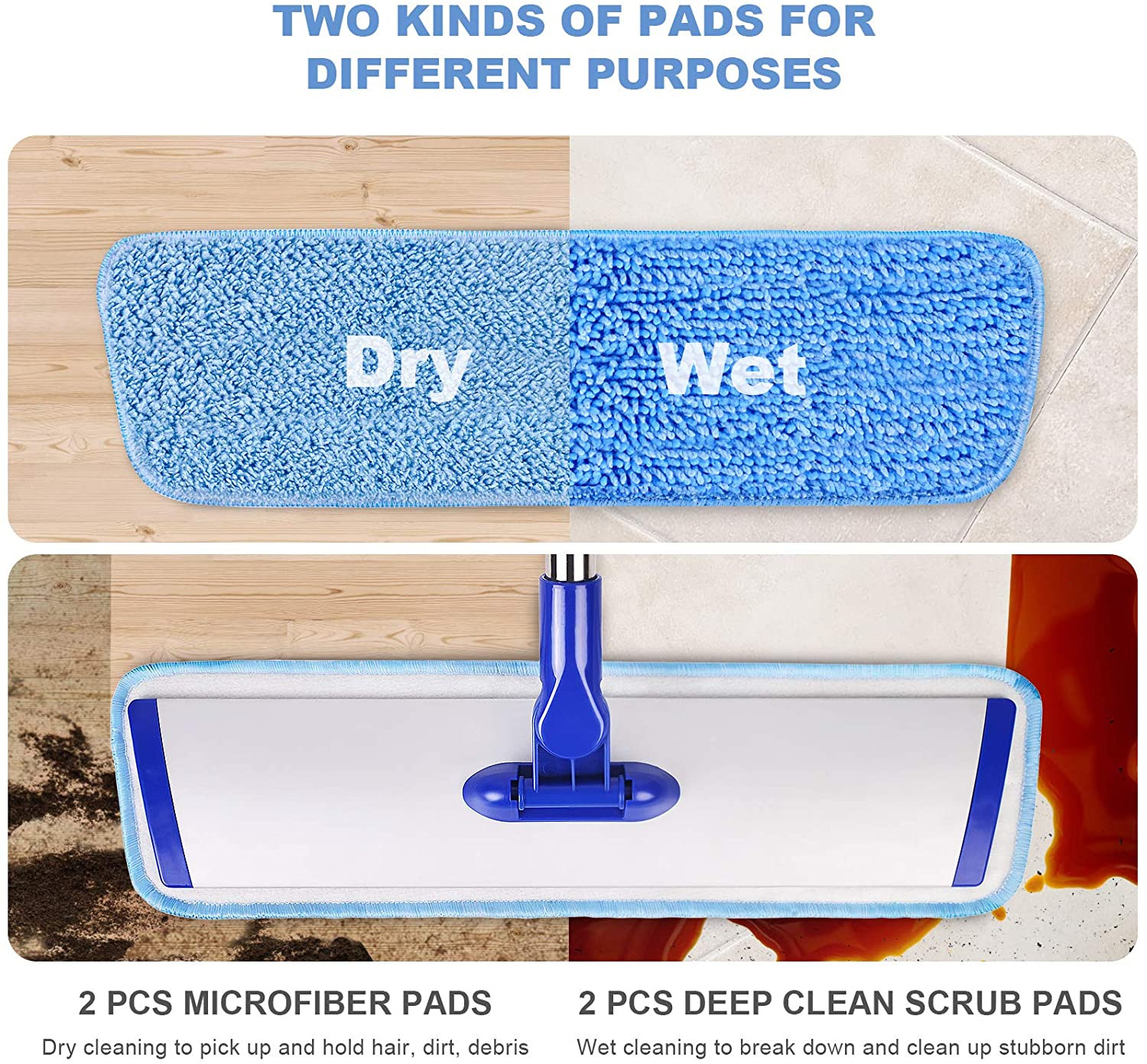18" Professional Microfiber Mop Floor Cleaning System, Flat Mop with Stainless S
