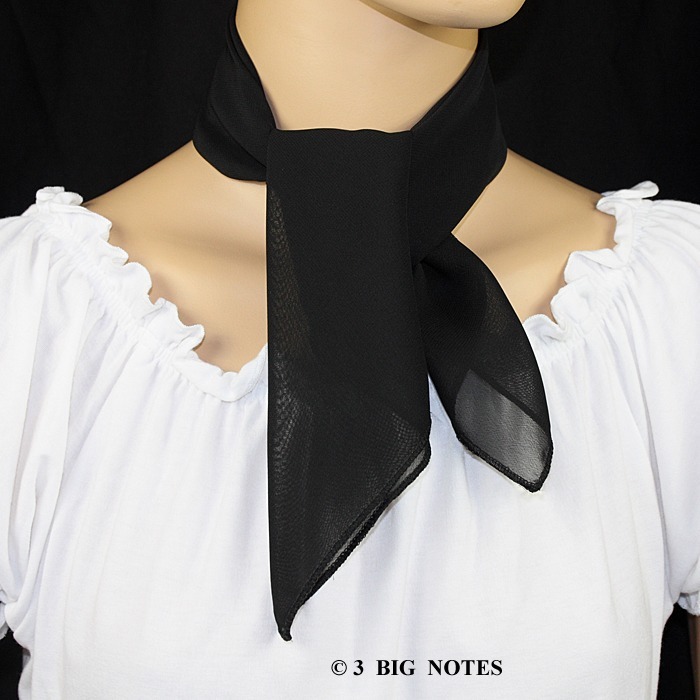 50s Style BLACK Sheer Chiffon Square Scarf for Poodle Skirt/ Sock Hop