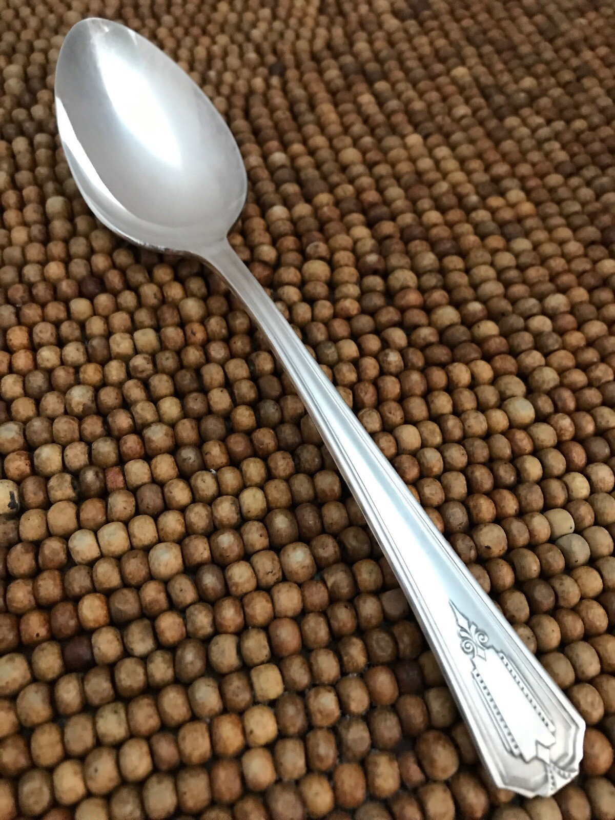 Oneida SHELTON Silverplate Beaded Diamond Scroll Flared PLACE SOUP SPOON 7"