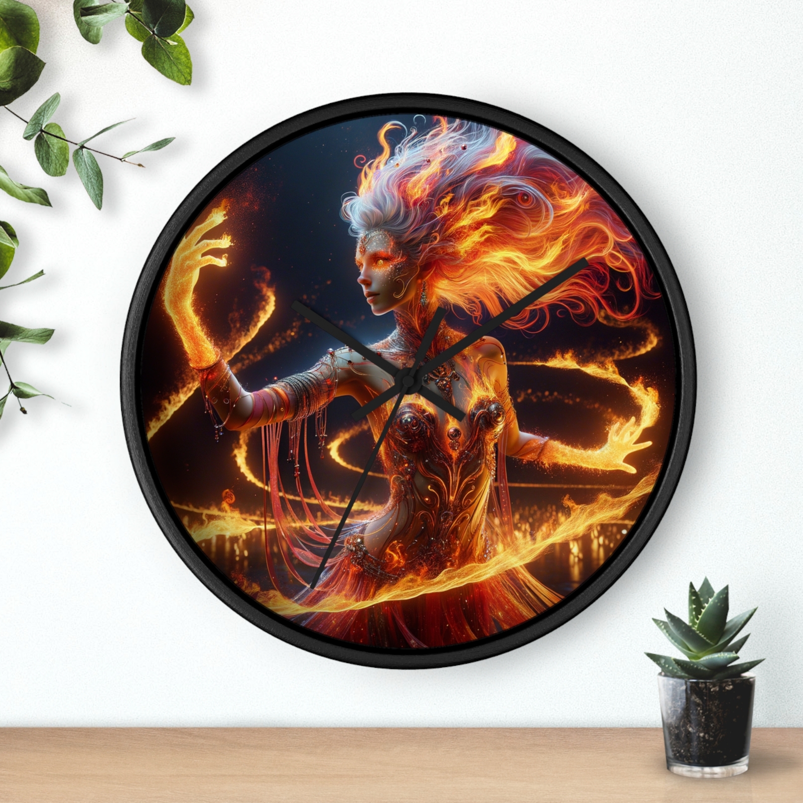 Home Decor Wall Clock Elemental Flame Dancer Hyper-Realistic Art