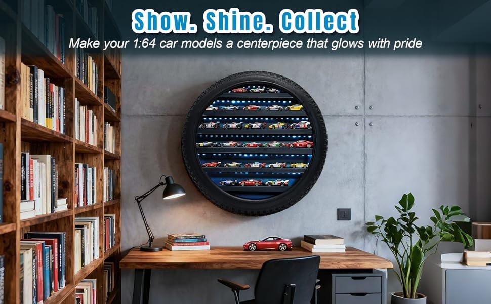 Car Display Case Tire LED Light Matchbox Hot 1/64 Model Diecast Wheels Cabinet